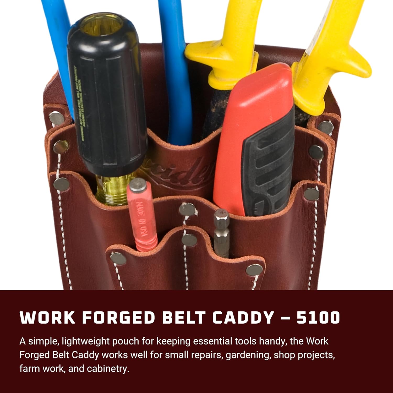 Occidental Leather Work Forged Belt Caddy - 4 Pockets & Tool Holders - Belt Compatibility Up to 2" Wide - Made in USA