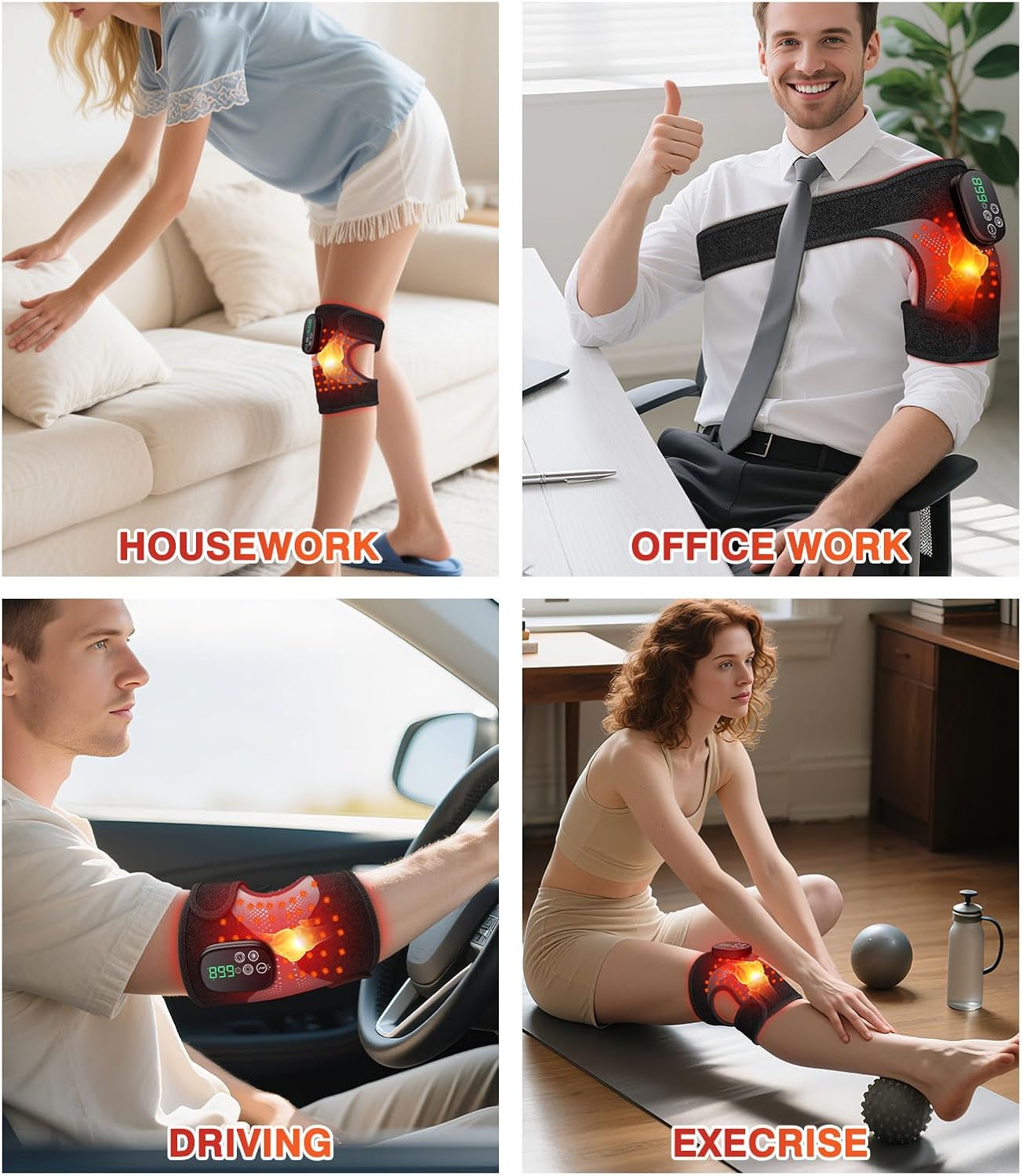 Knee Massager with Heat and Red Light Therapy, Knee Brace with Vibration, 5000mah Wireless Cordless,660nm & 850nm Red Light Therapy Adjustable Knee Wrap for Knee/Elbow/Shoulder Pain Relief - Image 6