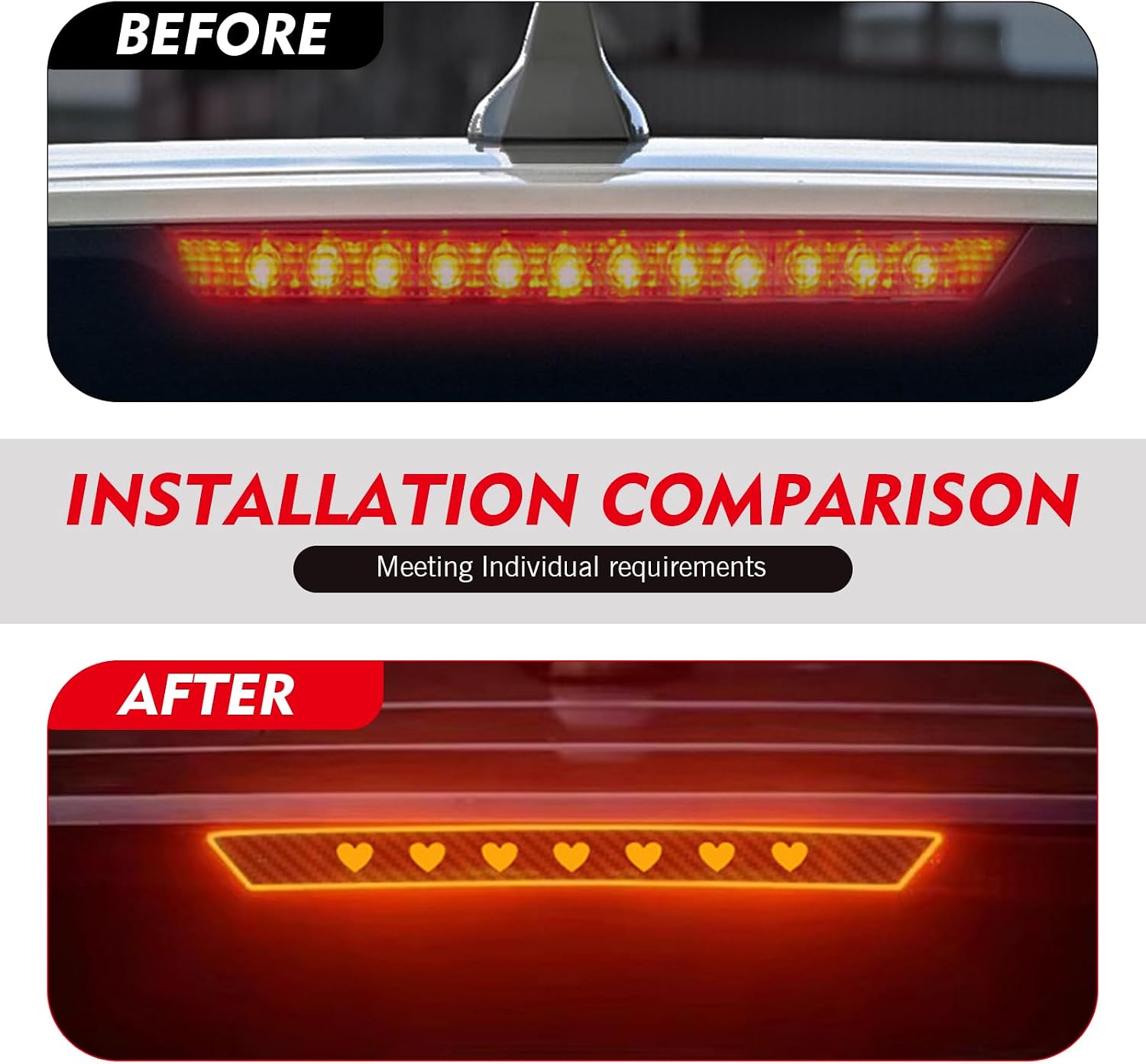 Car Third Brake Light Decal, PET Waterproof & Heat-resistant High Mount Brake Light Decal, Carbon Fiber Texture Love Pattern Vehicle Rear Tail Bulb Modification Sticker (Carbon Fiber Black) image 5