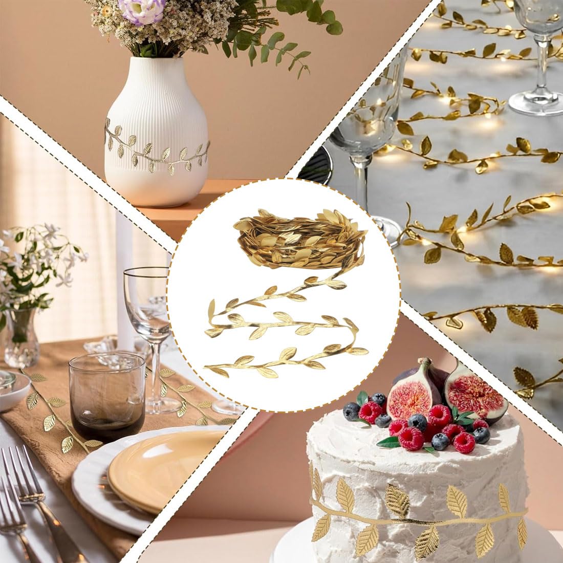 Foglia Oro Decorazione - Girello Di Vite Artificiale 10 Metri Con Foglie, Nastro Verde Oro Per Matrimoni E Fai-da-te