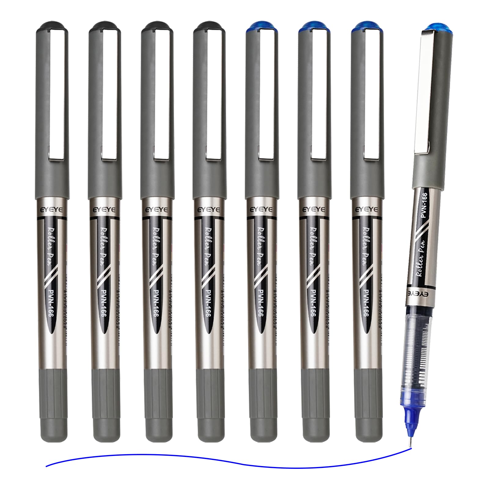 EYEYE Rollerball Pens Extra Fine Point Quick Dry 4 Black 4 Blue 0.5mm Liquid Ink Needle Tip Pens Fine Point Smooth Writing Pen for Journaling, Note Taking, Office, School Supplies