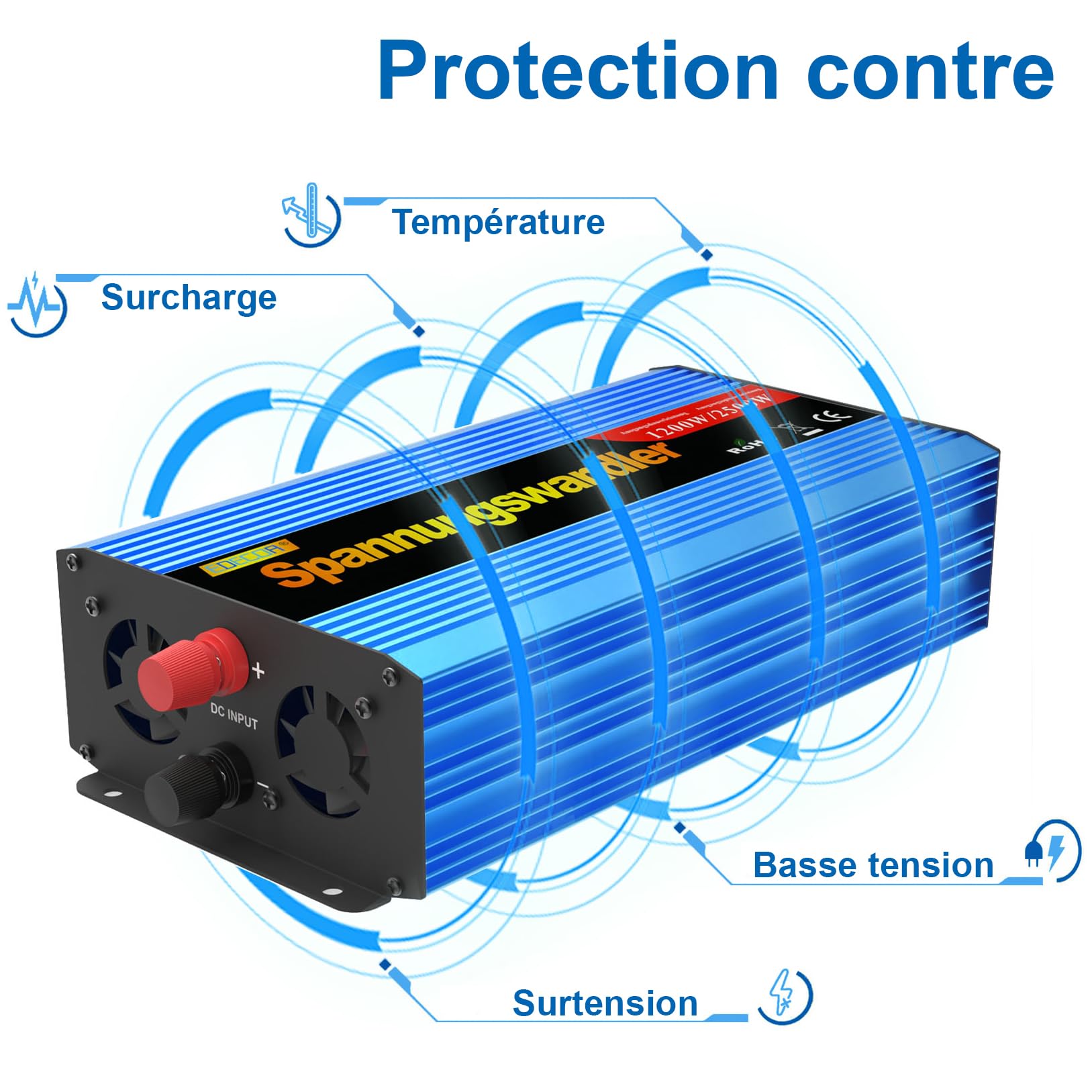 EDECOA Convertisseur 12v 220v convertisseur de Tension 1200w transformateur 220v 12v Onde sinusoïdale modifiée 1200w avec écran LCD et câbles