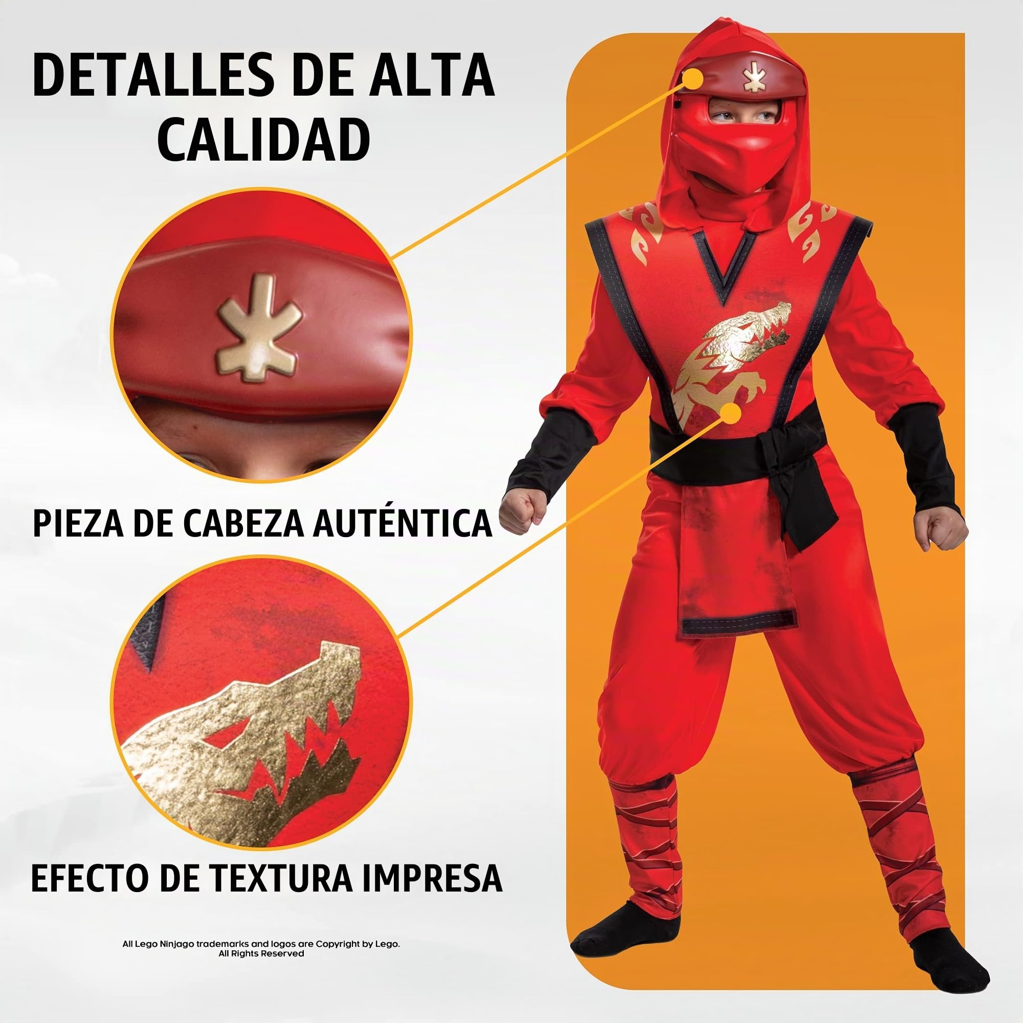 Disguise Ninijago - Disfraz infantil Ninjago, disfraz de Ninjago, disfraz de Ninjago para niños, disfraz de Ninjago rojo, disfraz Ninja infantil, disfraz de Halloween Ninja talla M