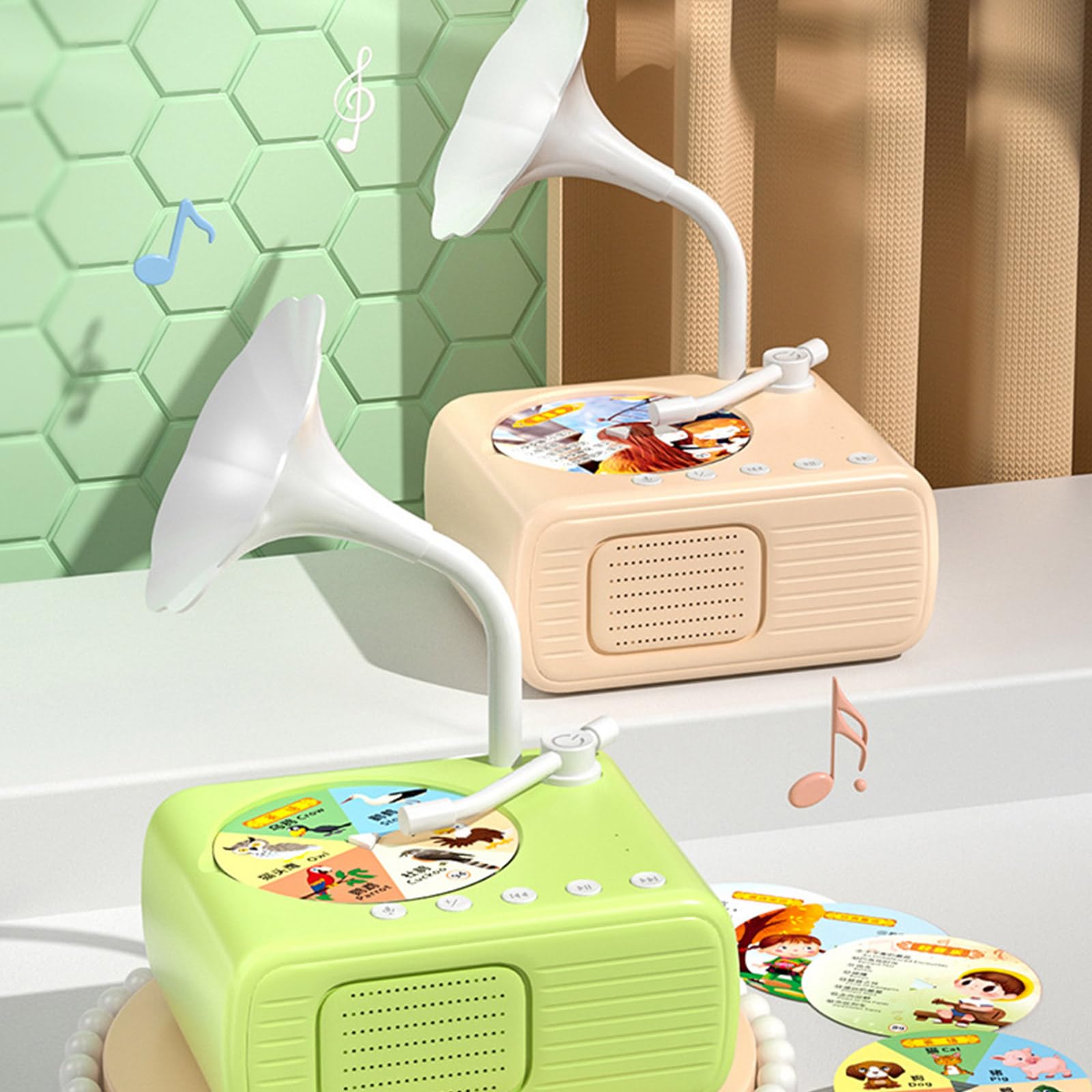 Kids Educational Gramophon Toy Mit 96 Lernkarten Musikbox Geschichten Erzählungsmaschine Interaktives Spielzeug Für Jungen Mädchen