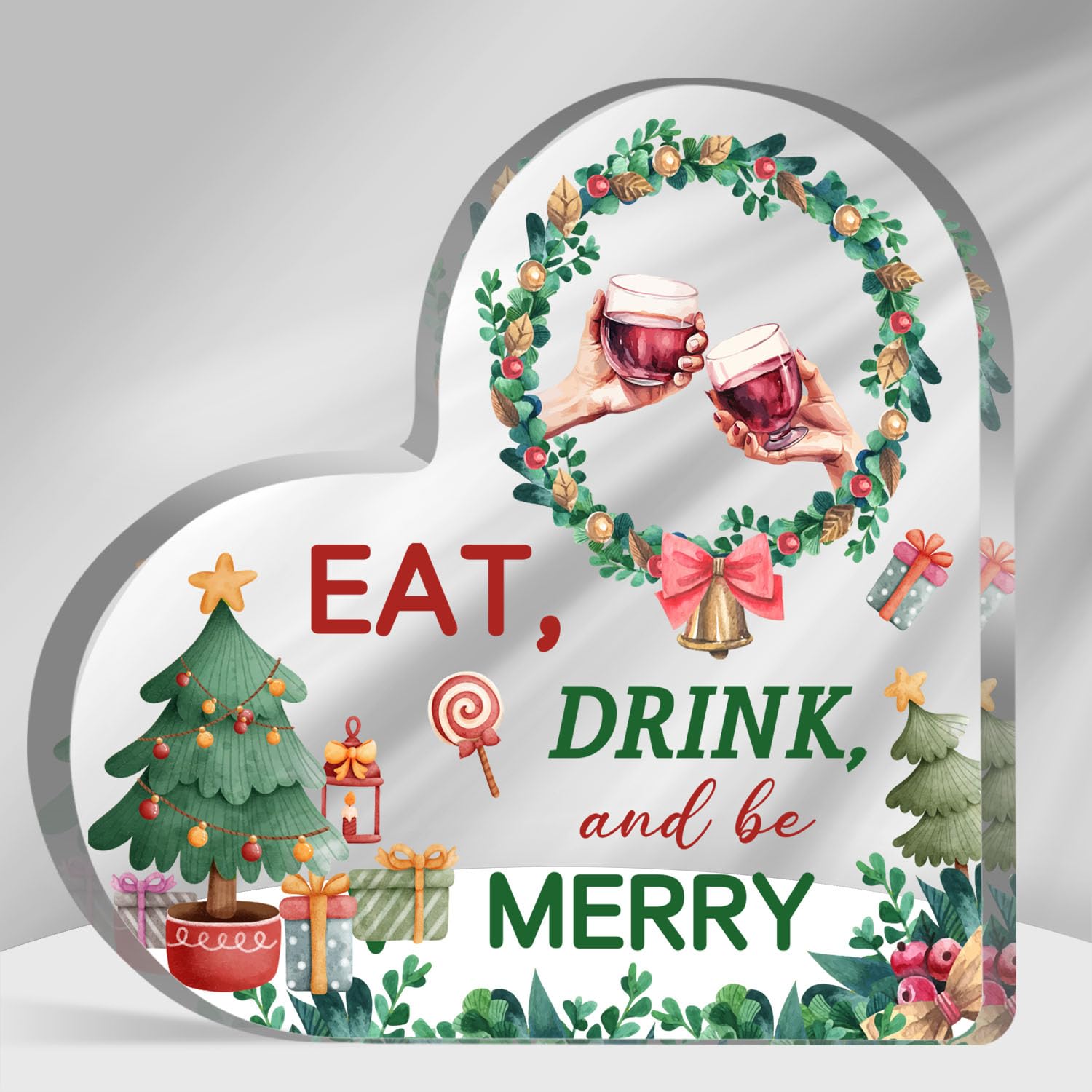 Toerifer Christmas Heart Shape Acrylic Sign, 3.9" x 3.9" Paperweight, Red, Vintage Style, Tabletop, Home & Office Decor, Seasonal Gift