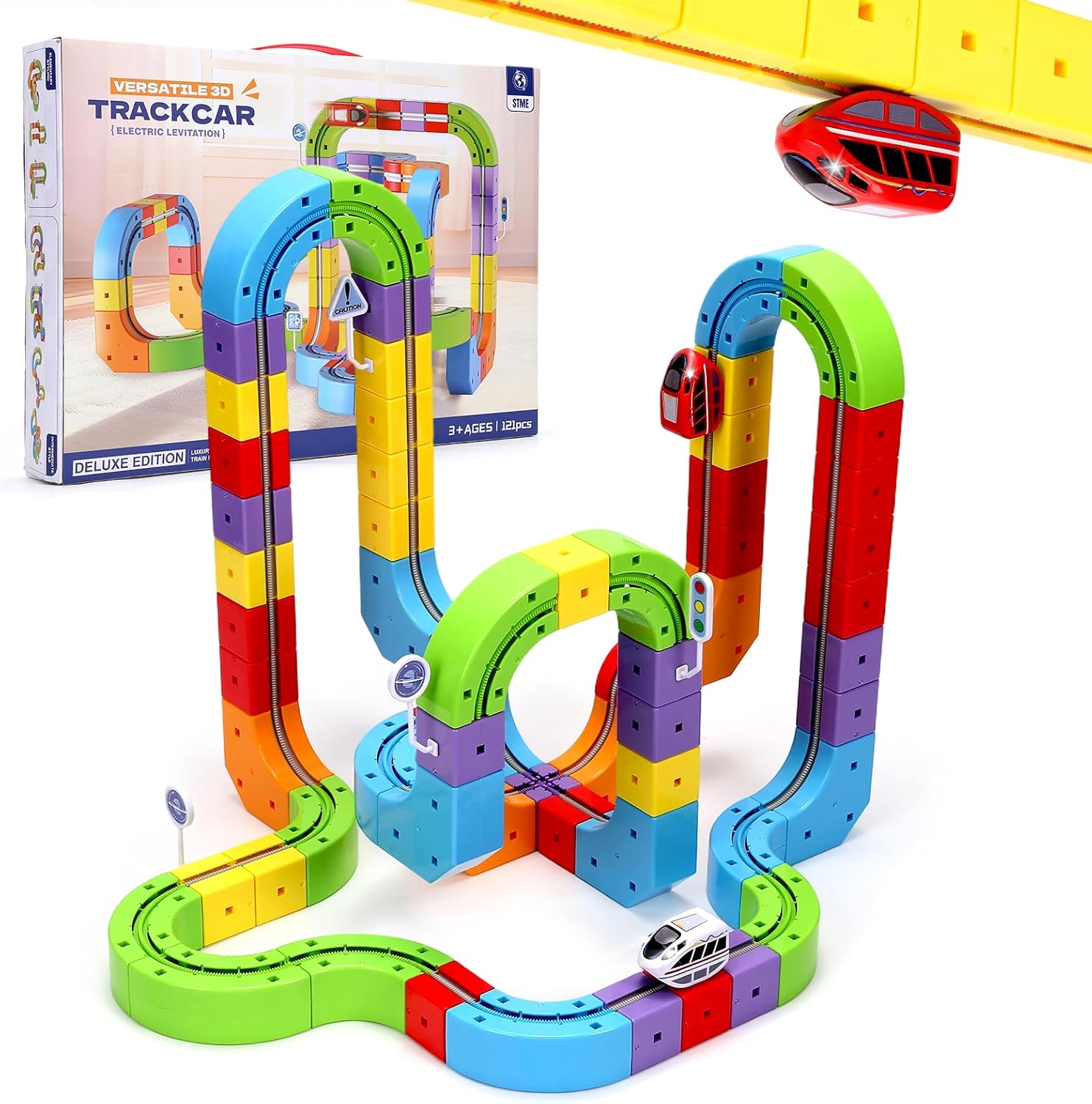 2026 New Infinity Racer 3D Train with 2 Cars, 3D Stem Electric Train Set for Kids, DIY Assembled Track Vehicle, Create Lab Gravity Tracks, Educational Gift (Advanced Edition)