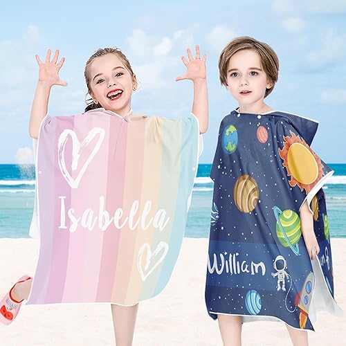 Miniatura 6 de Yananka Toalla de playa personalizada con capucha para niños, toallas de playa personalizadas con capucha, súper absorbente, de secado rápido,