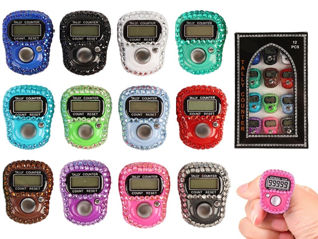 Anlising Compteur de Doigts LED, 12 Pièces Compteur Numérique Electronique, Compteur de Doigts Électronique LED, Compteur de Doigts Clicke, pour Les Score, Inventaire, Magasin (12 Couleurs)