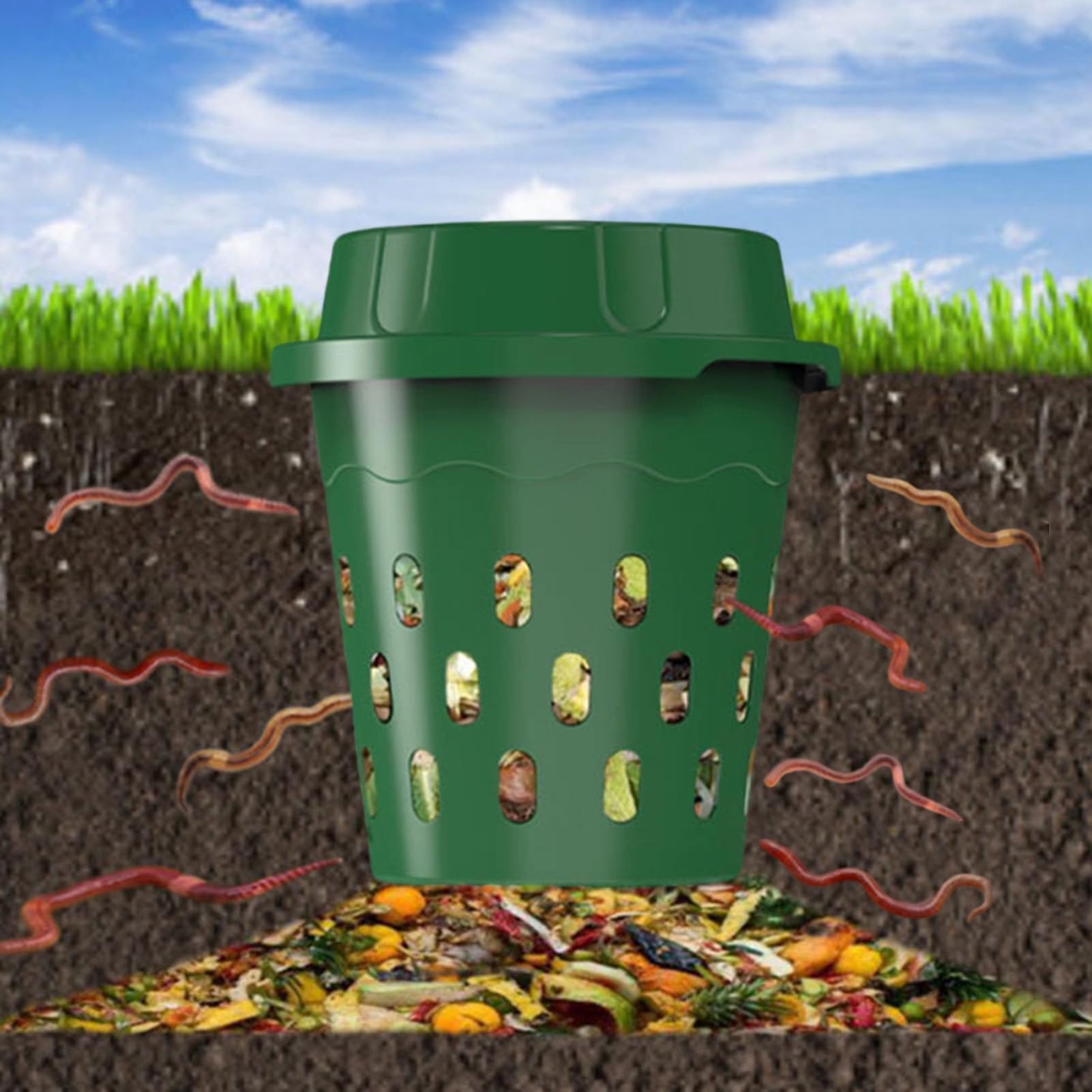 Komposteimer, Wurmkomposter für den Außenbereich mit langlebigem, belüftetem Design, robuster Gartenkompostbehälter für den Hinterhof, Inground Komposter für effizientes Abfallrecycling