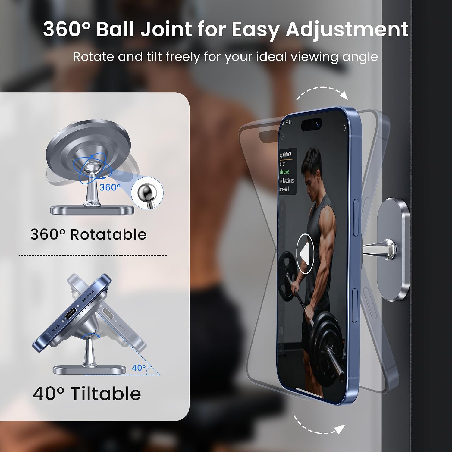 Itramax Gym Magnetic Phone Holder for MagSafe,360° Adjustable Alloy Cell Phone Stand Holder,Dual Magnet Portable Gym Workout Mount with Magnetic Ring for iPhone 17 16 15 14 13 12&Smartphones,Men/Women
