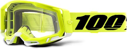 100% Racecraft 2 - Gafas protectoras para bicicleta de montaña y motocross, MX y MTB Racing (amarillo, lente transparente)