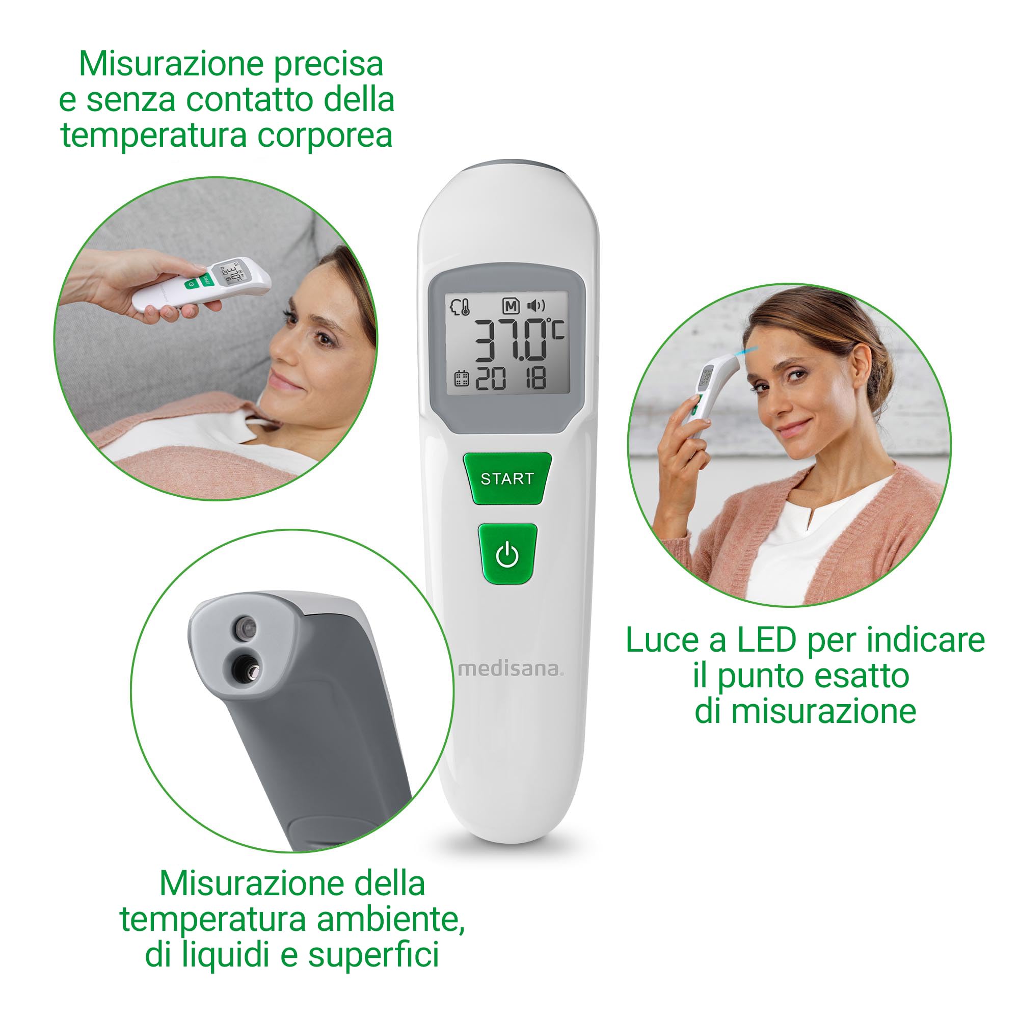 medisana TM 762 termometro digitale da fronte termometro clinico per neonati, bambini e adulti con allarme visivo della febbre, funzione di memoria e misurazione dei liquidi
