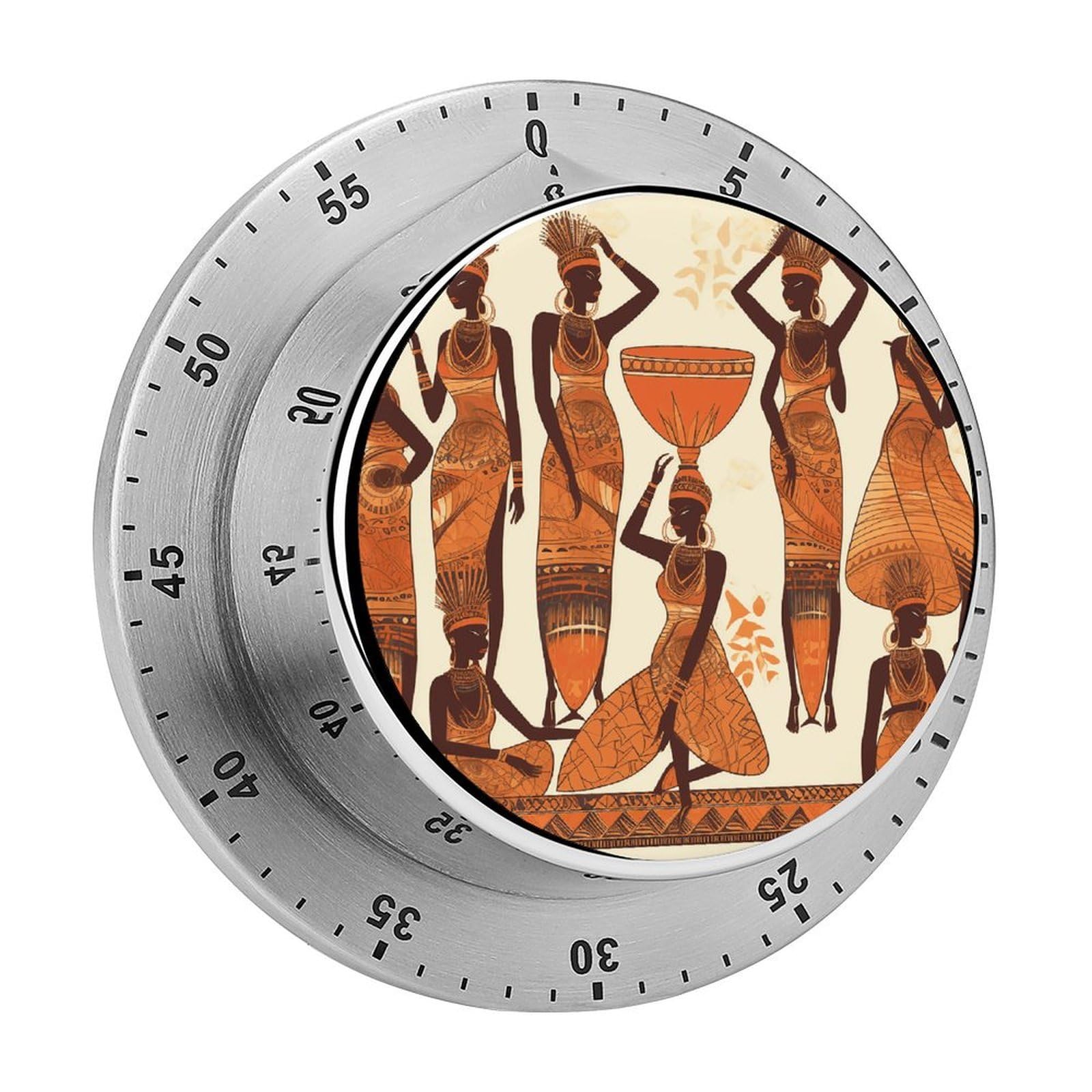 African Tribal Woman Visual Timer with Loud Alarm 60-Minute Kitchen Timers Exquisite Stainless Steel Body - Mechanical Desk Timer Countdown Clock for Cooking Chef Clock