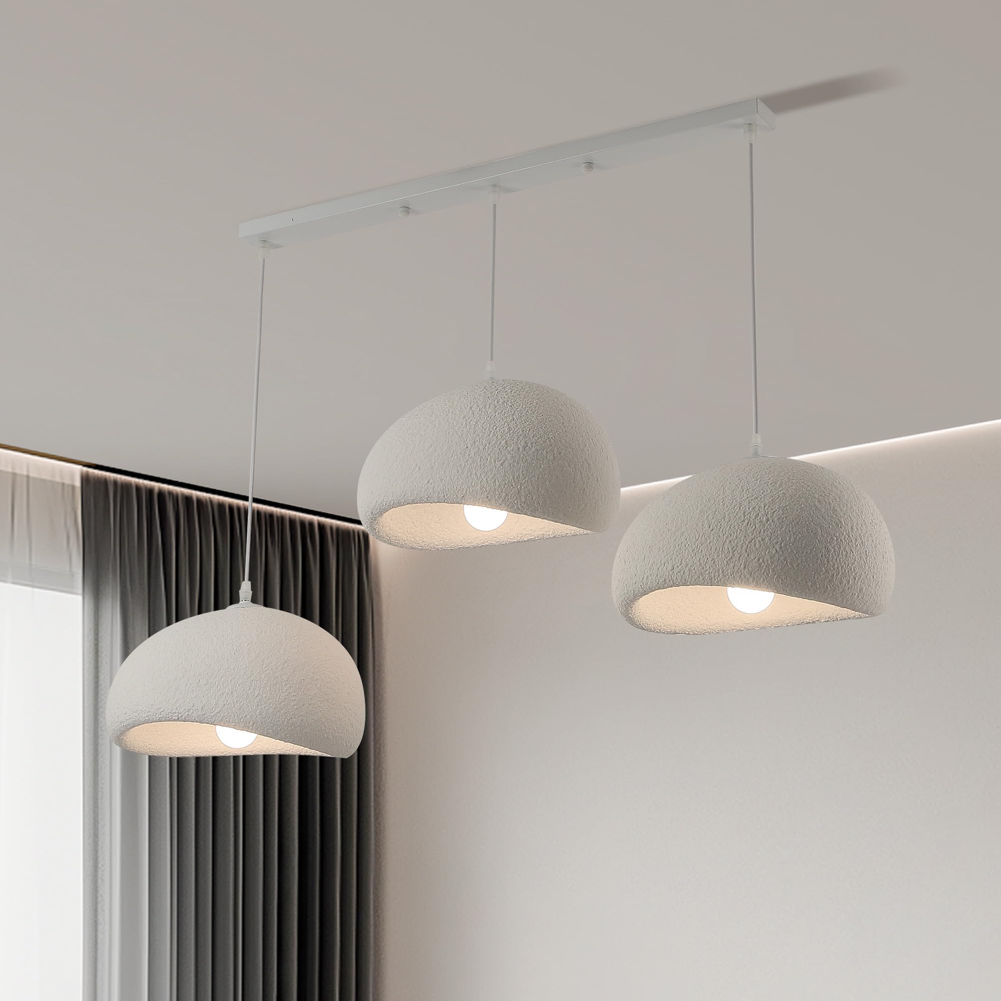 3-Head Rectangular Modern Chandelier Pendant Light, E27 Base Japanese Wabi-Sabi Style Bird Nest Shape Lighting Fixture ,Modern Pendant Light For Dining Room, Hallway Restaurant Kitchen Hanging Lamp