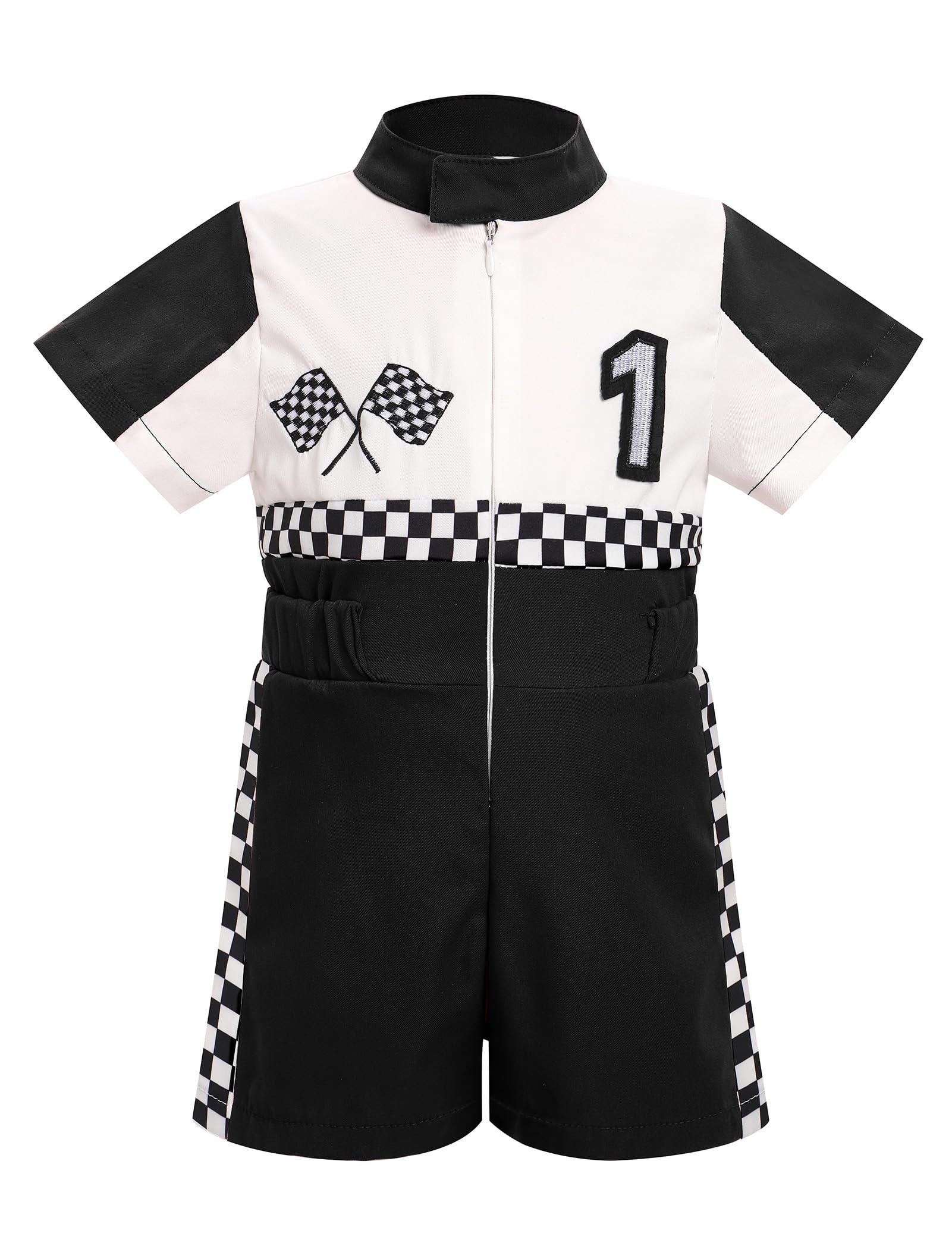 IDOPIP Baby Boys 1st 2nd Birthday Outfit Race Car Driver Romper Girls Boy Racer Jumpsuit Racing Suit Toddler Dress up Costume