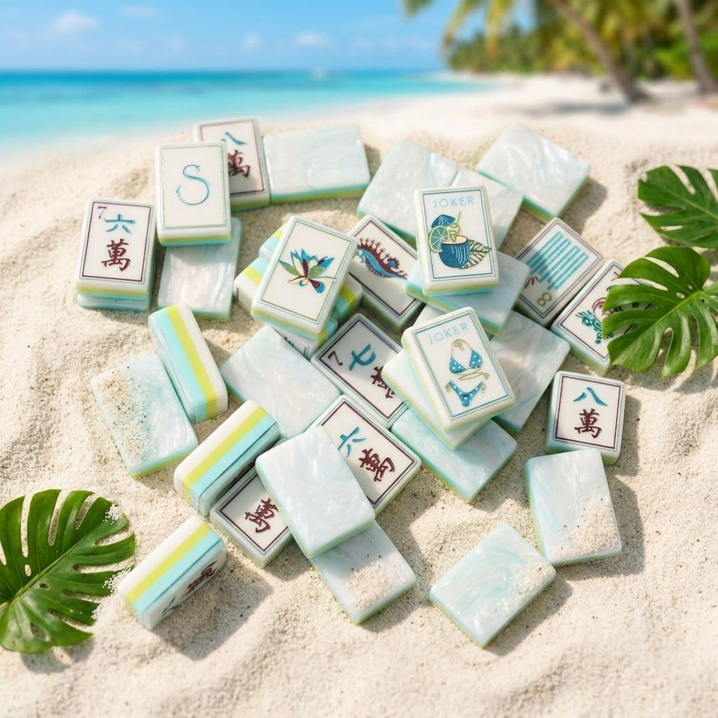 Jeu de Mahjong américain 160 tuiles, Art de Plage Tropicale