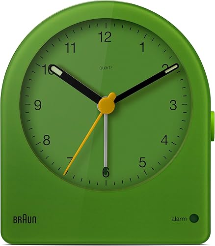 Braun Reloj despertador analógico clásico con repetición y retroiluminación continua, movimiento de cuarzo silencioso, esfera fácil de leer, alarma