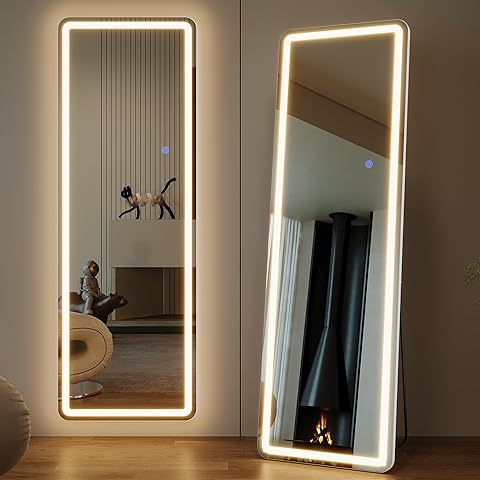 Espejo de pie de Cuerpo Completo con iluminación, 160 x 50 cm LED Espejo Grande, Espejo de Pared Grande, Espejo de Cuerpo Completo con Soporte, Espejo de pie para Dormitorio, salón, Pasillo