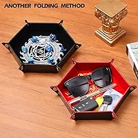 Vista 7 de 2 piezas de bandeja plegable portátil para dados de juegos de mesa RPG DND - Caja de almacenamiento con soporte de cuero sintético y terciopelo