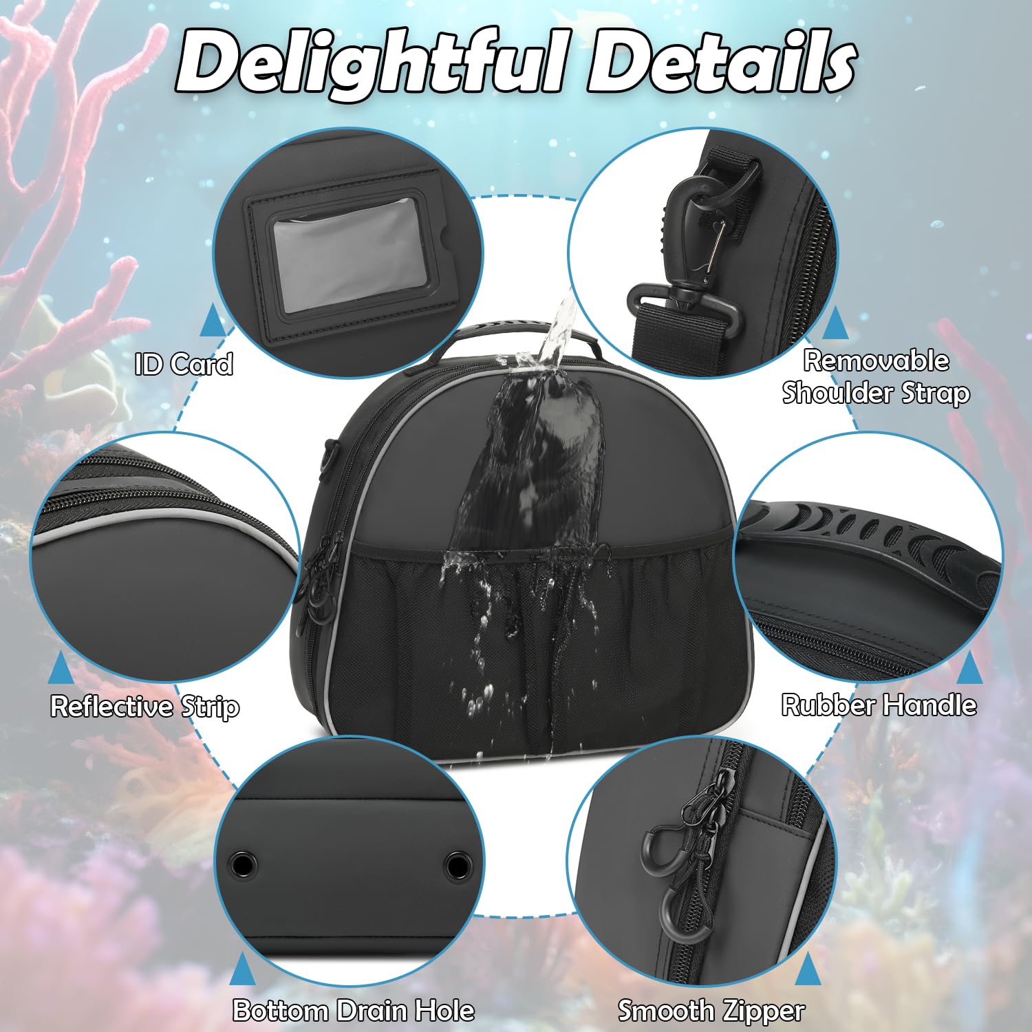 Bolsa táctica para reguladores y reguladores de buceo, bolsa acolchada para esnórquel con correa para el hombro (negro impermeable)