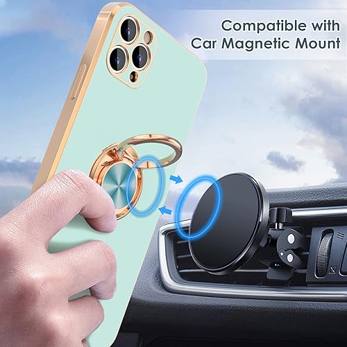 Miniatura 5 de Hython Funda para iPhone 11 Pro Max con soporte de anillo, chapado en oro rosa, soporte de anillo giratorio de 360, cubierta magnética con función