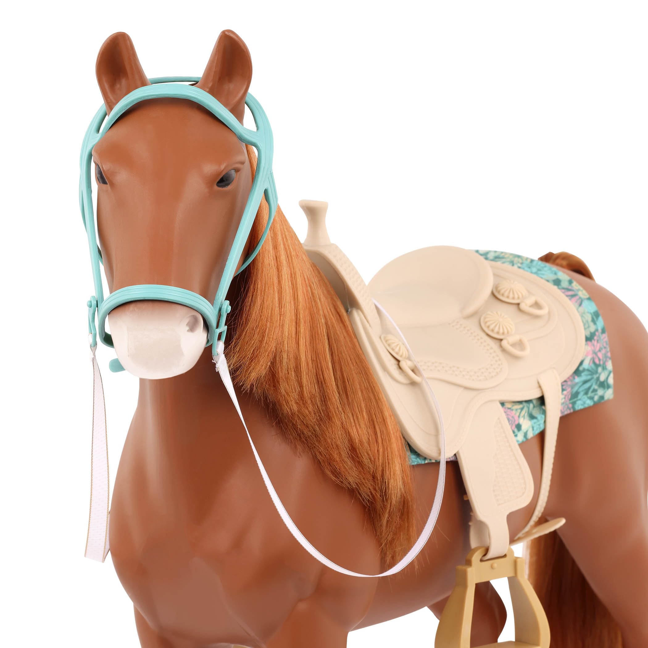 Our Generation - Caballo de Juguete de 20 Pulgadas - Piezas de sillín y Aseo - Accesorios de muñeca de 18 Pulgadas - Juego de simulación - Juguetes para niños de 3 años en adelante - Caballo de Raza