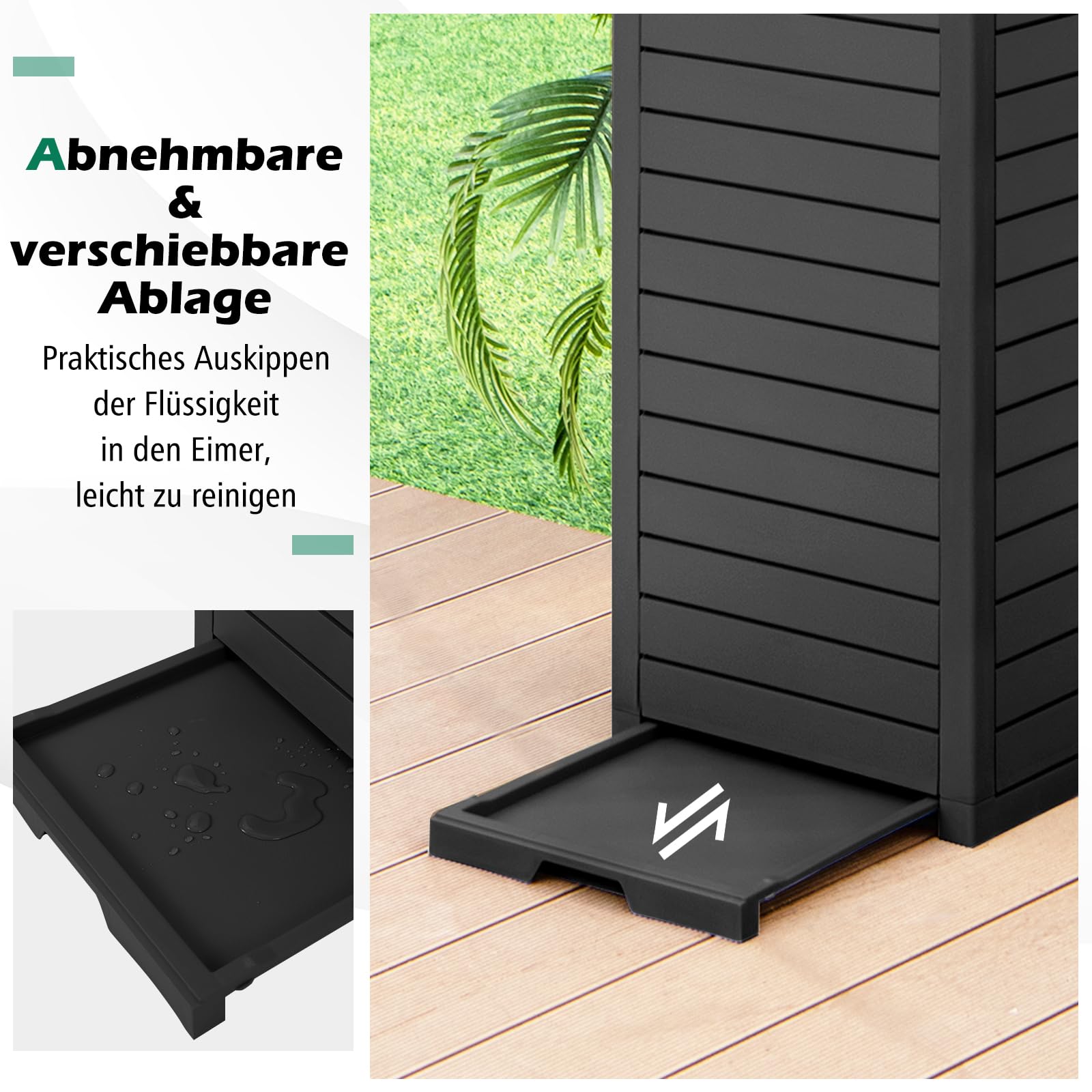 GOPLUS Mülltonnenbox 118 L, Mülleimer mit Klappdeckel & ausziehbarer Abtropfschale, tragbarer Mülltonnecontainer für Terrasse & Hinterhof (Schwarz-1 Pack)
