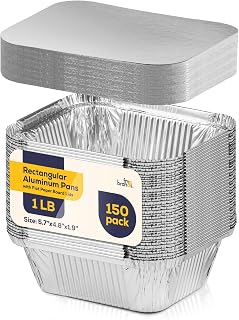 Fit Meal Prep 150 Pack 1 lb Small Aluminum Foil Pans with Lids, Disposable Take Out Food Containers with lids for Freshness and Spill Proof, Disposable Cookware for Catering, Restaurants