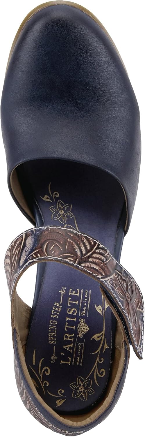 Spring Step L’Artiste Women’s Toolie Pump Shoe - Hand-Painted Tooled Mary Jane Shoe with Adjustable Hook Loop Strap and Leather Wrapped Stacked Heel - Image 3