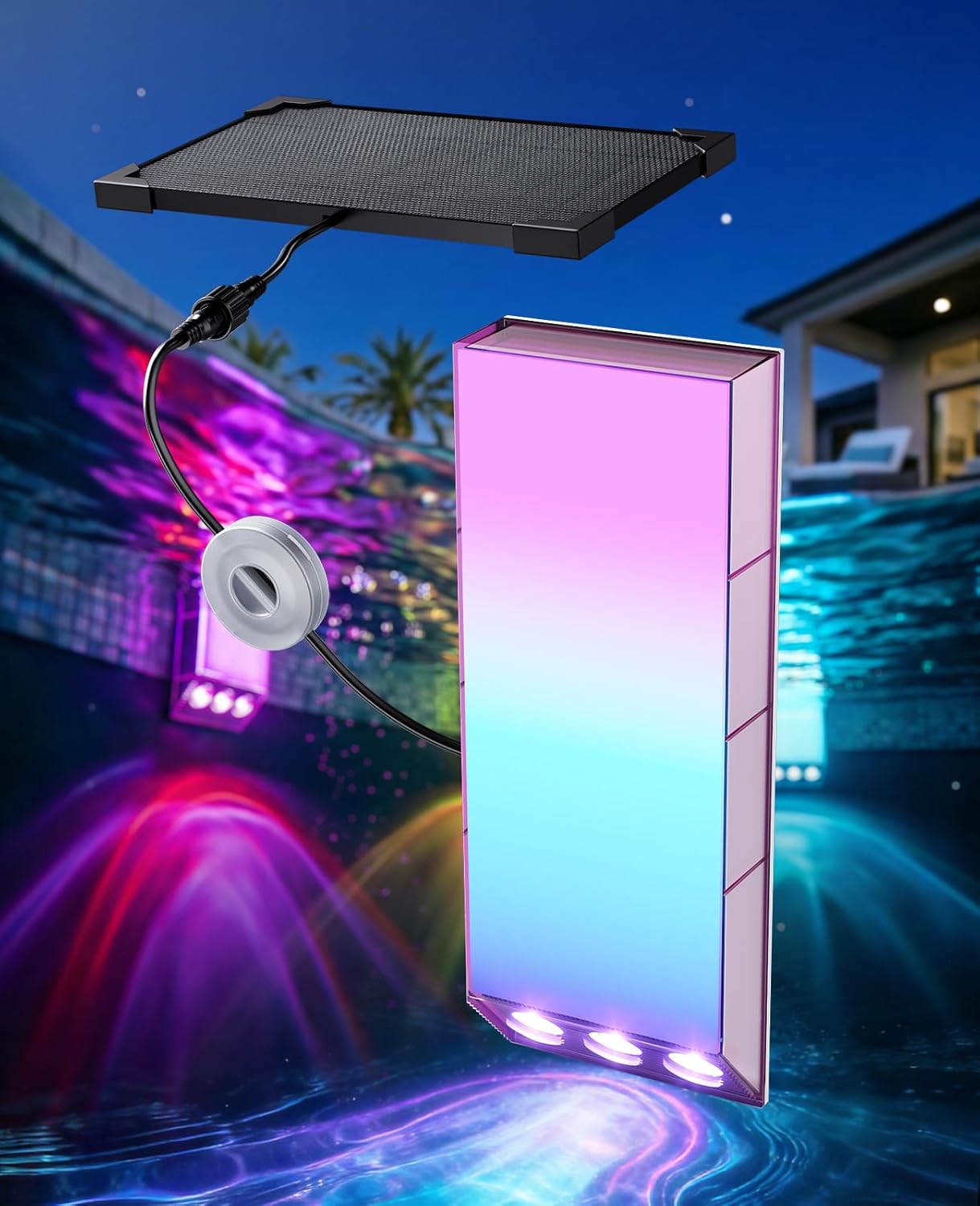Solar Pool Lights for Inground Pool, Underwater Pool Lights Solar Powered with 38 LEDs, 30+ Modes, Timer, Remote, IP68 Waterproof, Submersible Pool Light for Above Ground Pools with Magnets