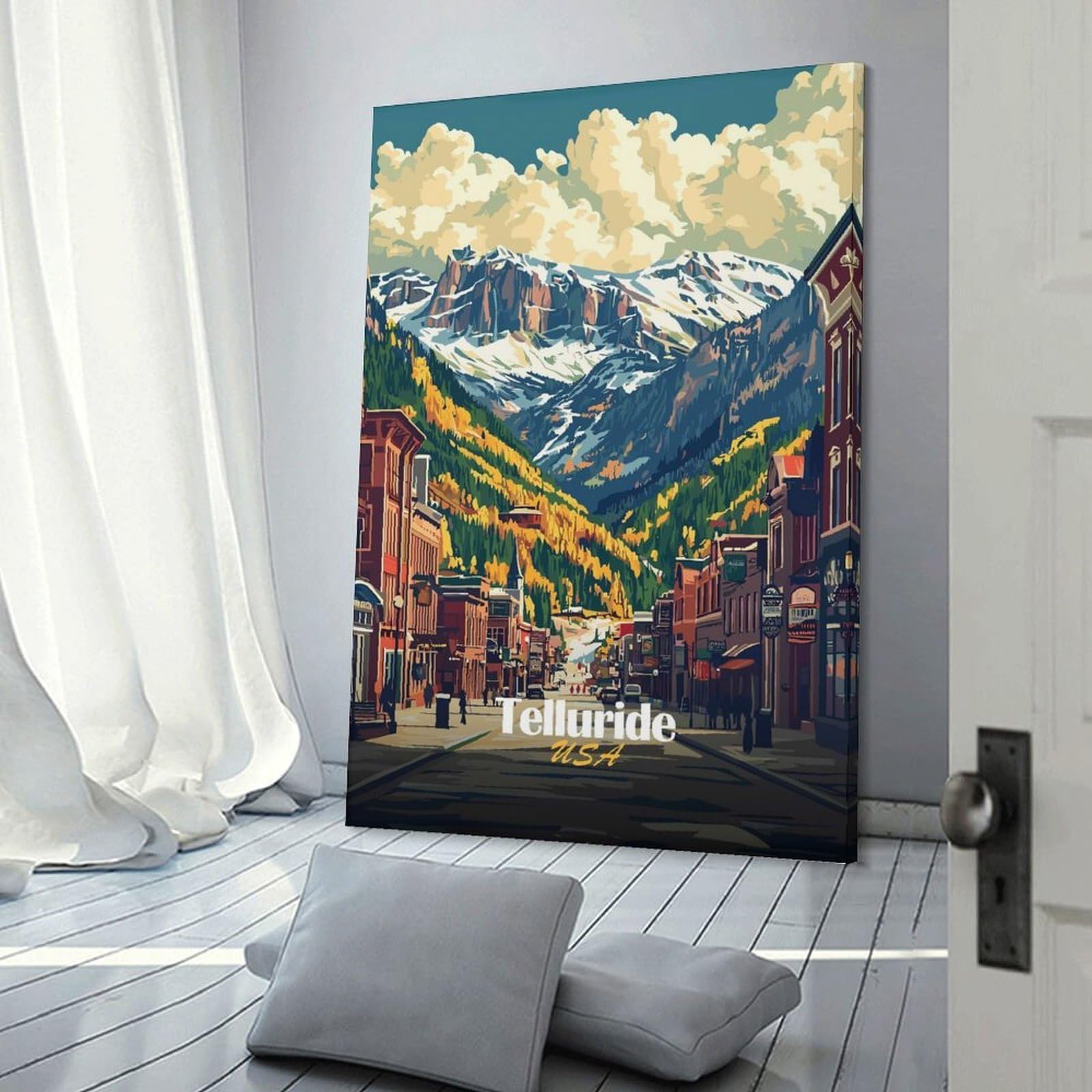 Junmoney Frame-Style-9 Telluride, Colorado Mountain Town Canvas Wall Decor, 20X30inch(50X75cm), For Home Office, Desk Area Or Studio, Wall Art That Adds Style To Work Areas