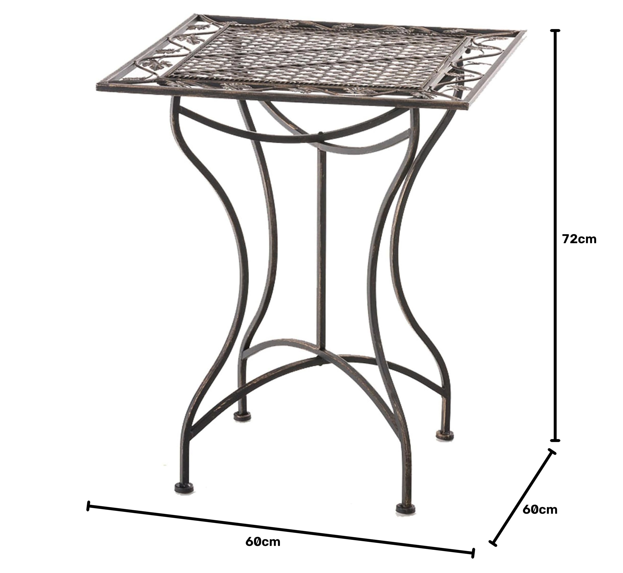 CLP Tavolo da Giardino Asina Quadrato 60x60 cm, Stile Liberty Romantico in Ferro, Idrorepellente per terrazzo e Balcone, Colore:Bronzo
