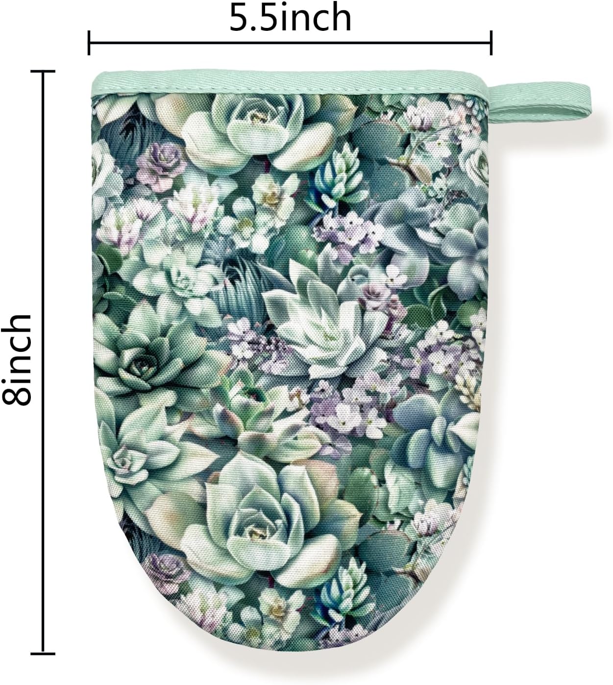 Succulents Green Teal Boho Floral Mini Silicone Oven Mitts, Heat Slip Resistant Kitchen Gloves 2-Pack Set, Soft Short Small Oven Mittens Pot Holders for Baking Grilling Barbecue Microwave Gift - Image 4