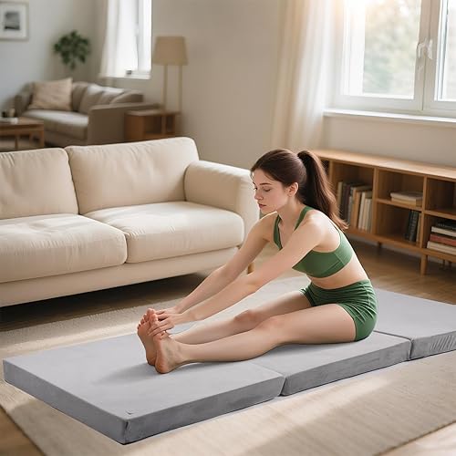 Miniatura 6 de Colchón plegable, colchón de espuma viscoelástica triple con funda plegable y lavable, camping, cama de invitados plegable, tapete de viaje y de