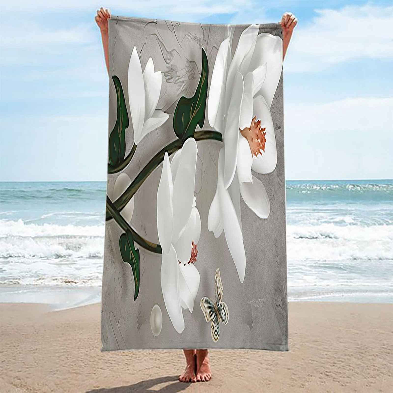 Telo Da Mare 3D Fiori Bianchi Stampato Asciugamano Da Spiaggia 150x200cm Asciugamano Microfibra Grande Antisabbia Leggero Telo Mare Per Sport Piscina Viaggi In Famiglia Vacanze