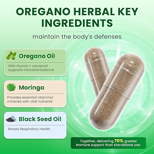 Miniatura 6 de Aceite de orégano con aceite de semilla negra - Cápsulas de aceite de orégano  Moringa, saúco, equinácea, ajo, hinojo - Aceite de orégano Carvacrol