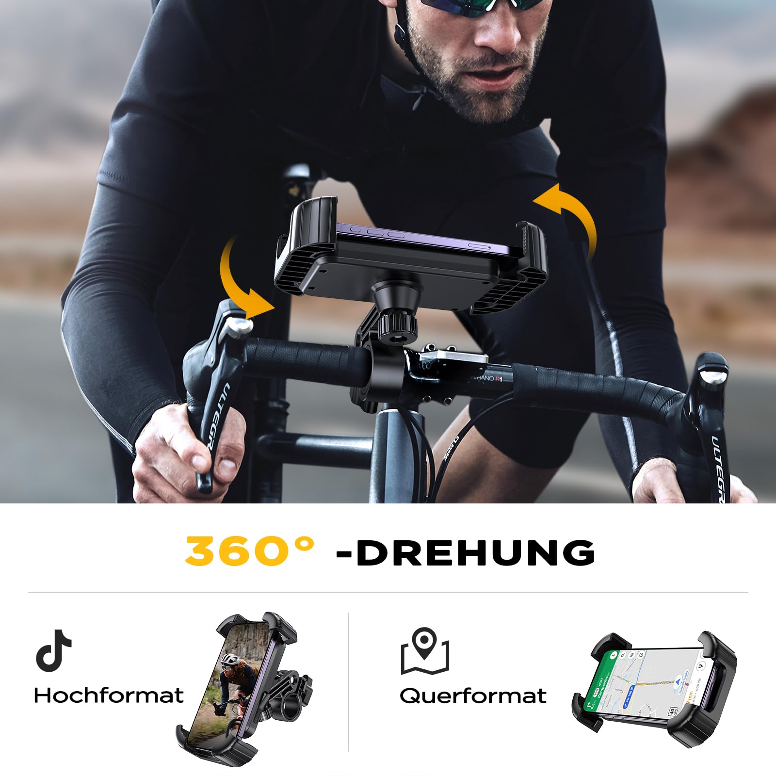 Miracase Uchwyt na telefon komórkowy, rower, uchwyt na telefon komórkowy motocyklowy – 2024 360° uchwyt na kierownicę do iPhone 15 14 Pro Max Plus, SE, 13 12 Pro Max Mini, 11 Pro Max, Xs, XR, X, 8, 7,