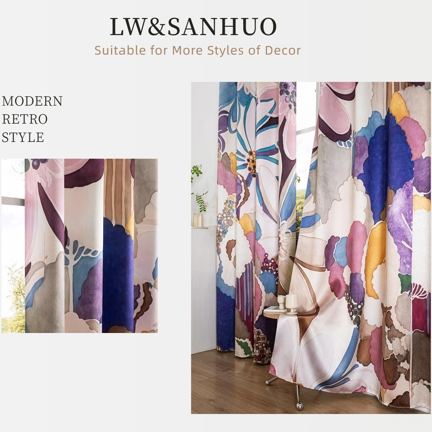 100% Blackout Floral Curtains for Bedroom 84 inch Long 2 Panels Set Grommet Pink Abstract Geometric Pattern Black Out Curtains Room Darkening Thermal Insulated Window Drapes for Living Room, 52Wx84L