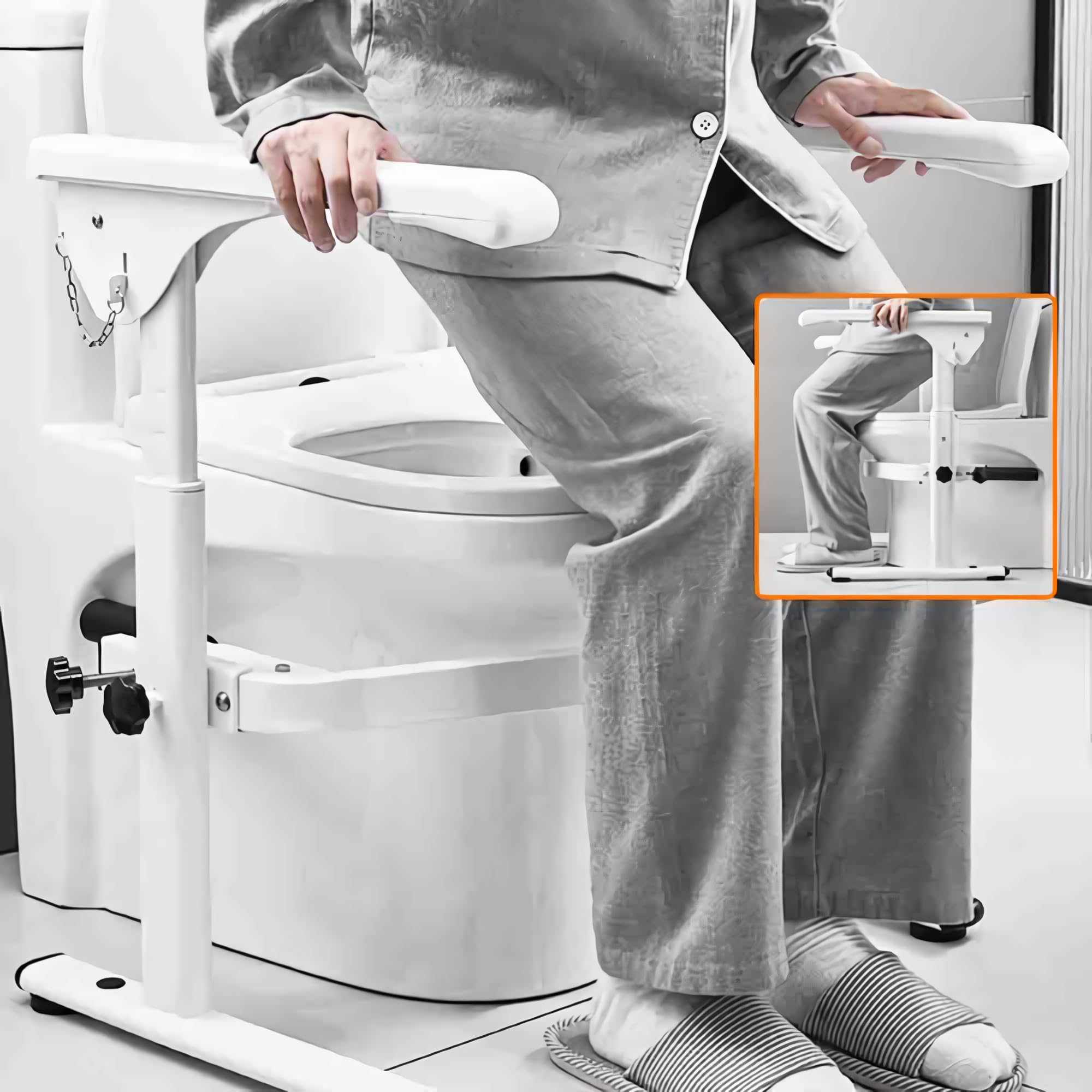 Maniglione WC Regolabile in Altezza Pieghevole - Struttura a Terra con Supporto Sicurezza per Anziani & Disabili, Montaggio Istantaneo