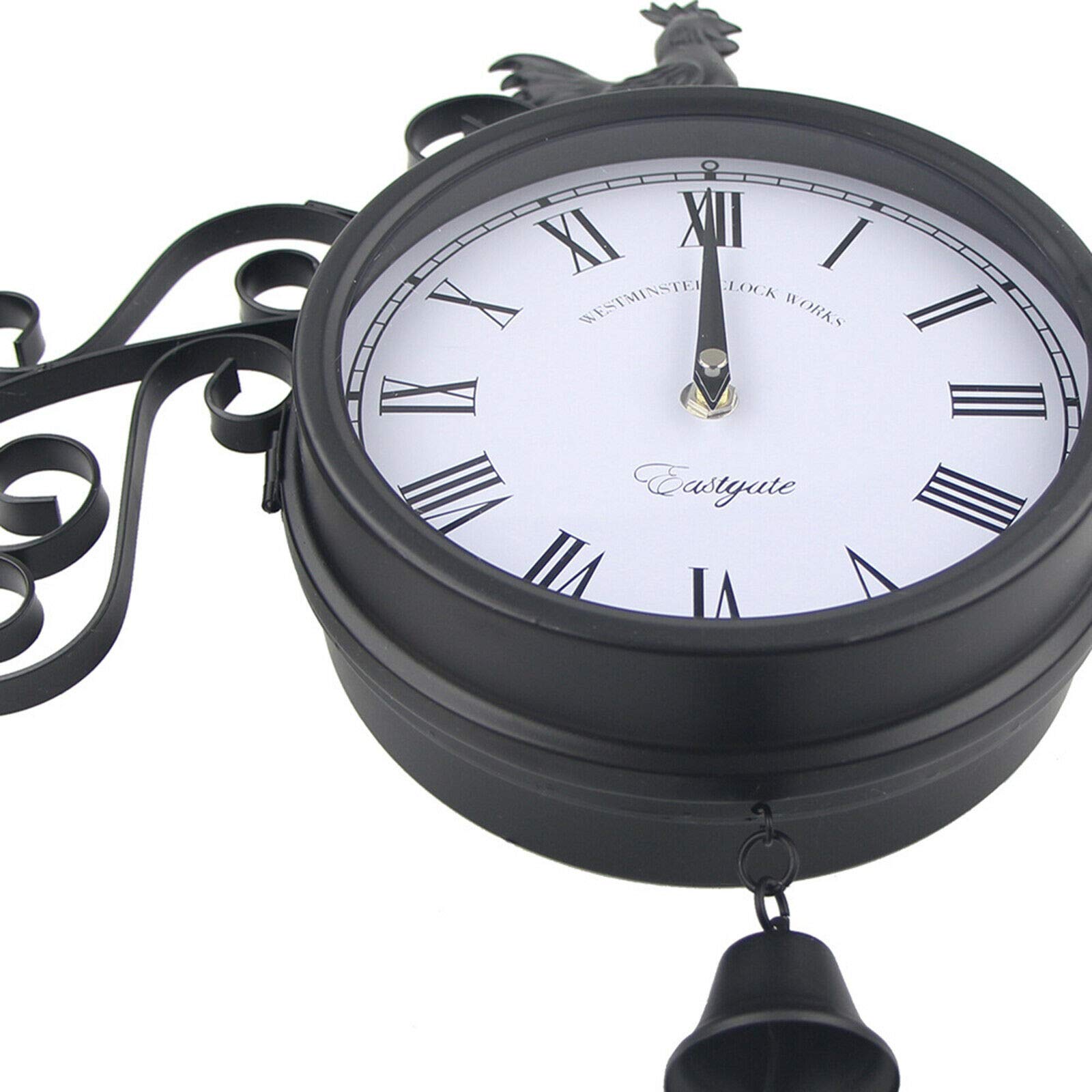 Reloj de pared retro, estilo antiguo, reloj de estación de tren de doble cara, metal redondo, para exteriores, decorativo, 30 x 9 x 37 cm, para jardín, pasillos, porche, estación de tren