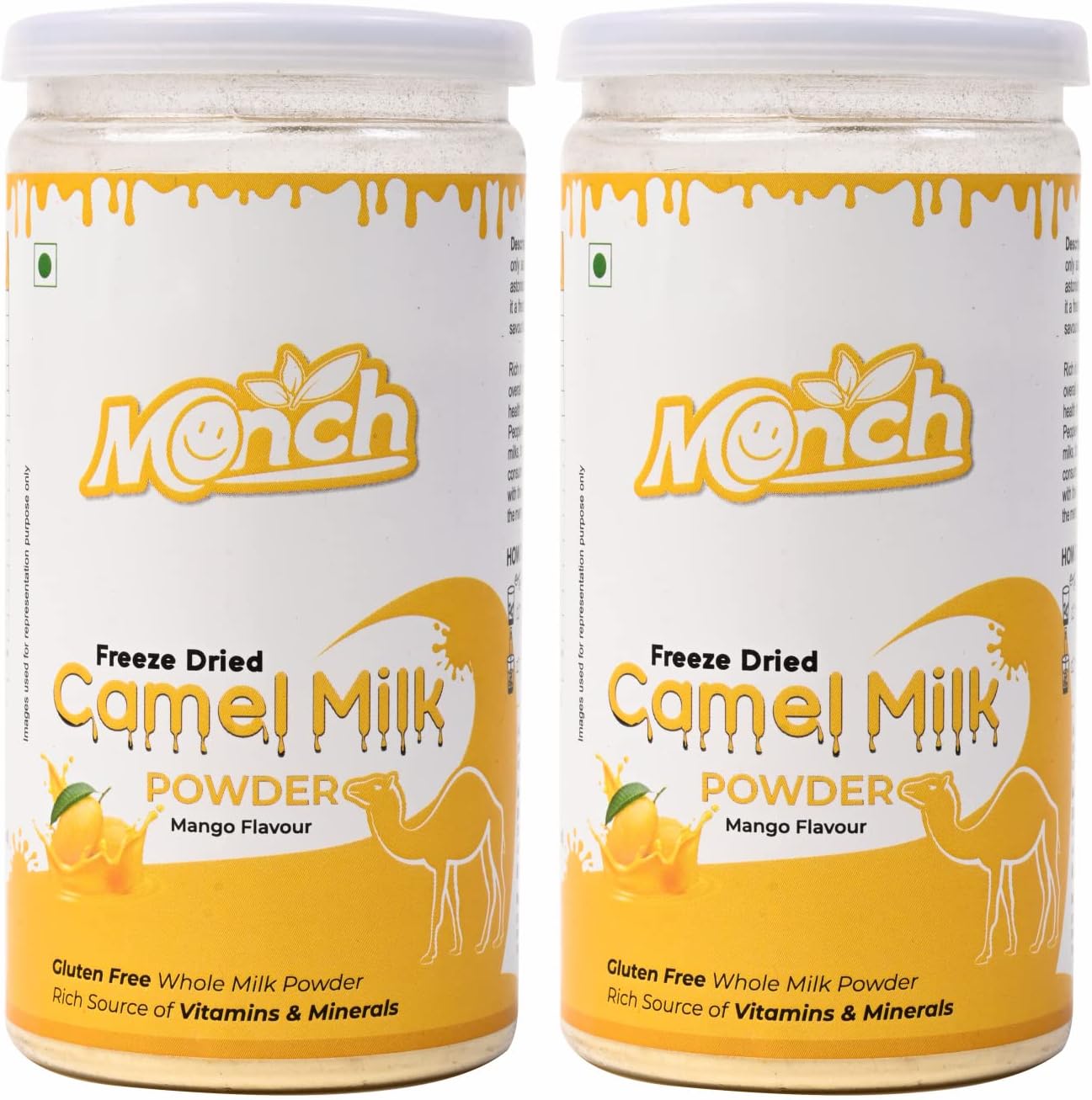 Monch Camel Milk Powder - Camel Milk Powder For Height Growth - Freeze Dried, Mango Flavoured (200g, 100gx2)