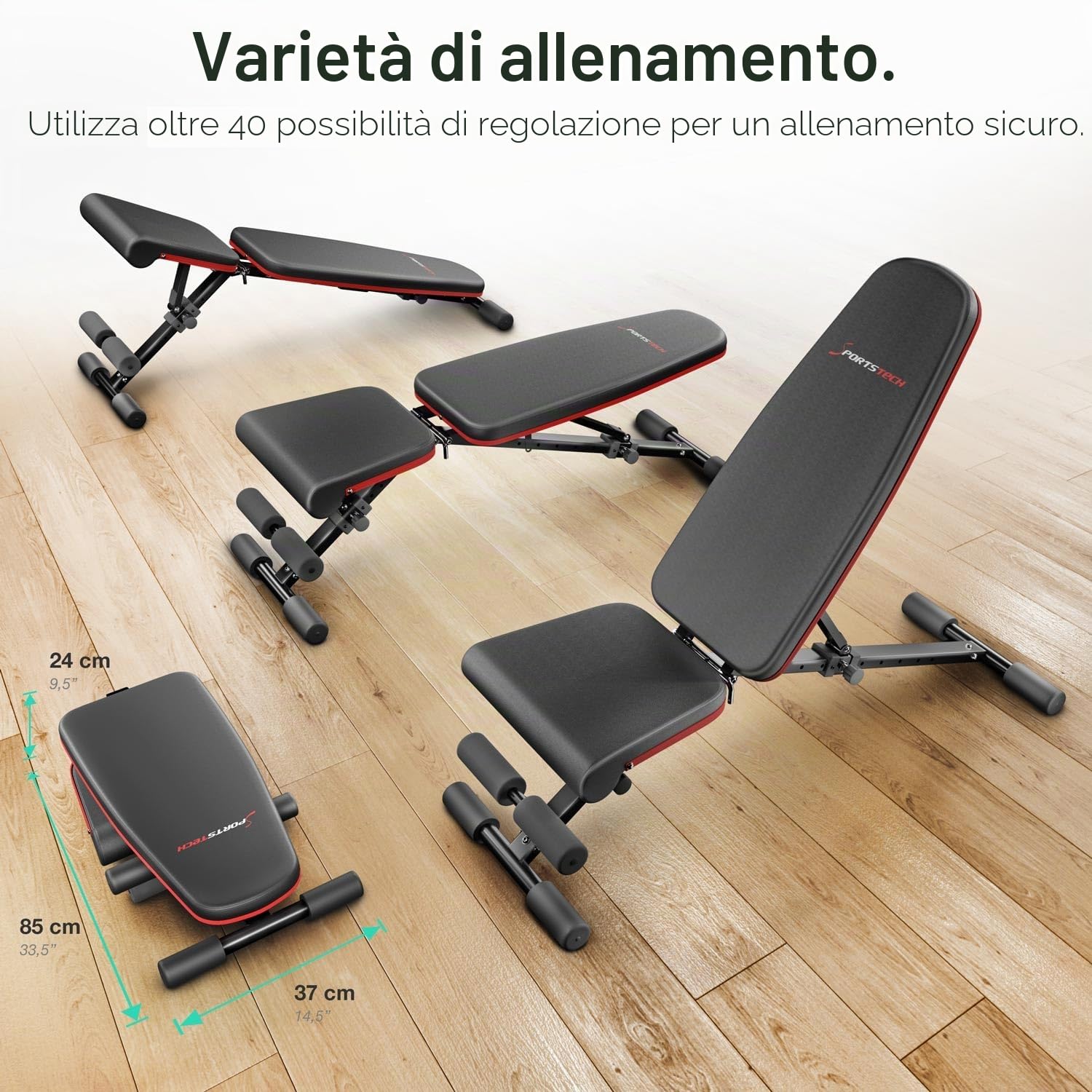 Sportstech Panca pieghevole di alta qualità, completamente montata, panca inclinata e panca piatta per panca, allenamento della schiena e fitness, sistema di regolazione sicuro + con oltre 40 combinazioni di regolazione per la casa |BRT400