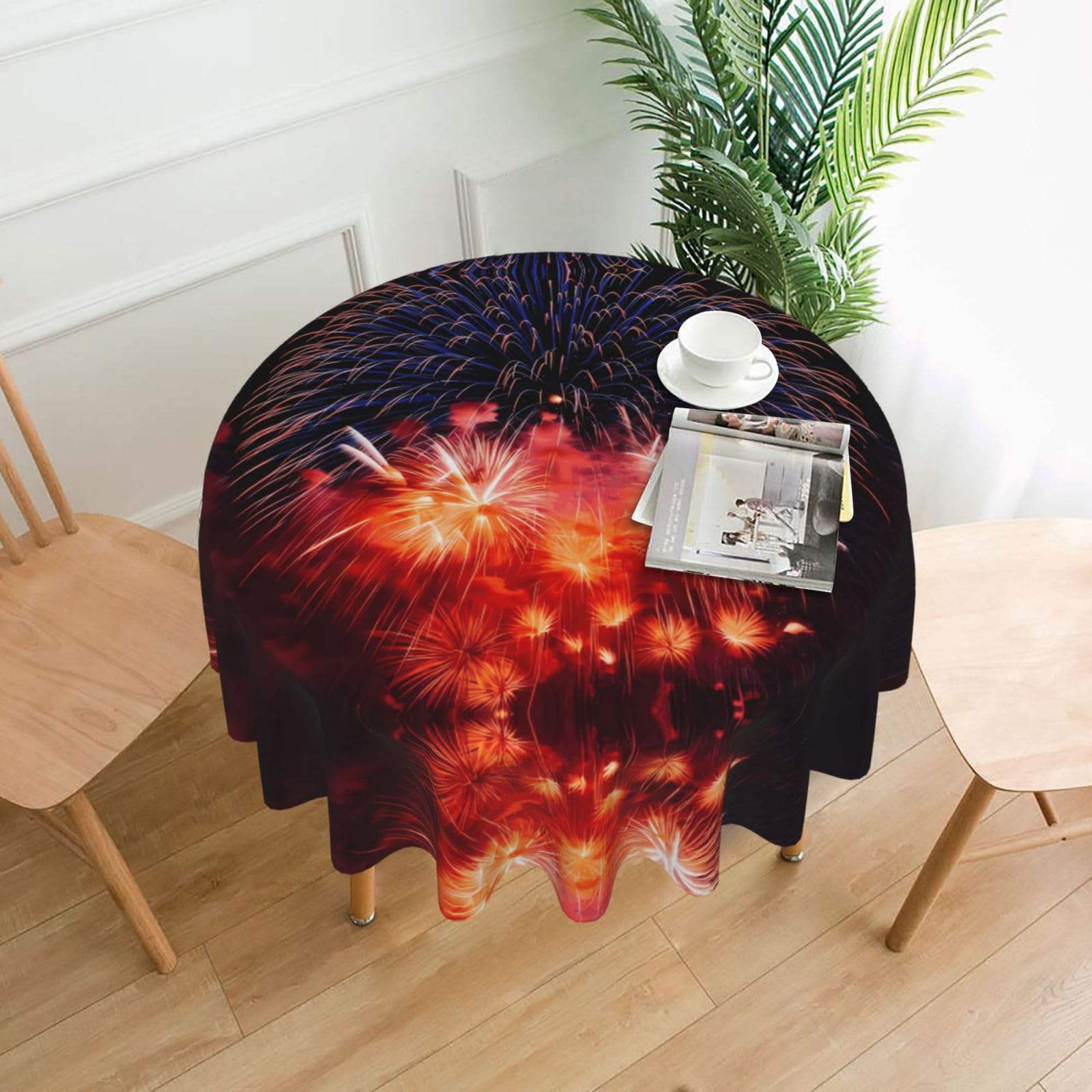 YYHWHJDE Fireworks Sky Prints Round Decorative Tablecloth 60in - High-Grade Polyester Throw for Elegant Dining & Festive Gatherings