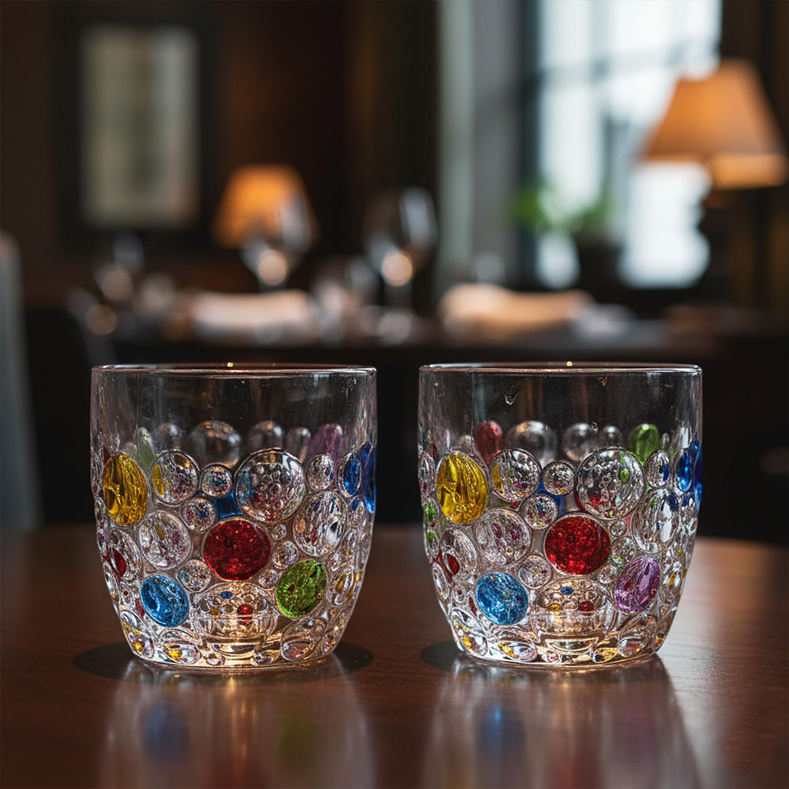Set mit 6 handgefertigten farbigen Perlen-Gläsern, 325 ml, moderne Hobnail-Trinkgläser, für Wasser, Bier, Saft, Cocktail, Whiskey, Geschenk