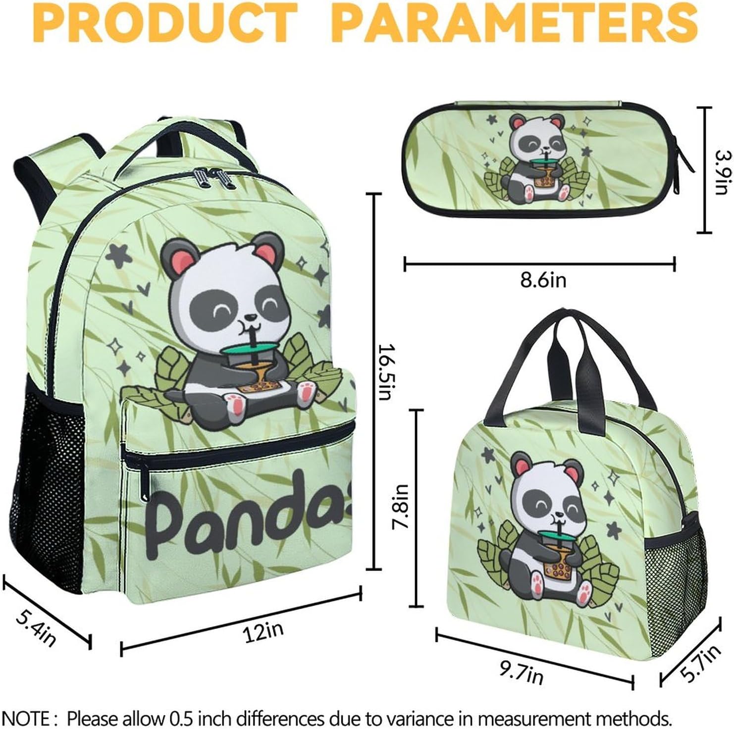 Panda Backpack with Lunch Box And Pencil Case, 16 Inch Panda Theme Bookbag with Adjustable Straps, Durable, Lightweight, Large Capacity, School Backpack for Girls Women - Image 4