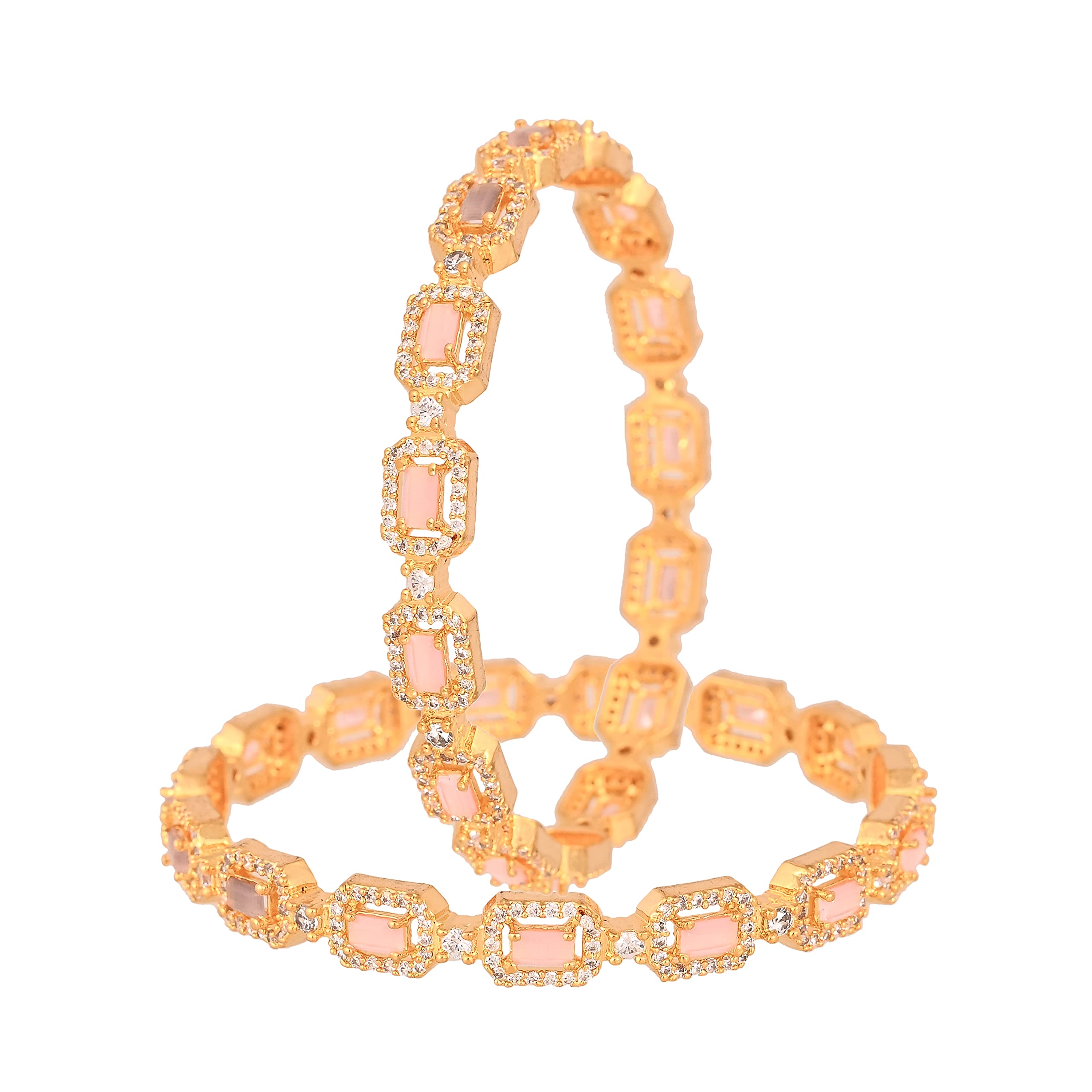 Ratnavali Jewels Gold Plated Traditional Pink White American Diamond Stone Latest Bangles Set for Women/Girls (B0B4RZ971Z) Amazon Price History, Amazon Price Tracker