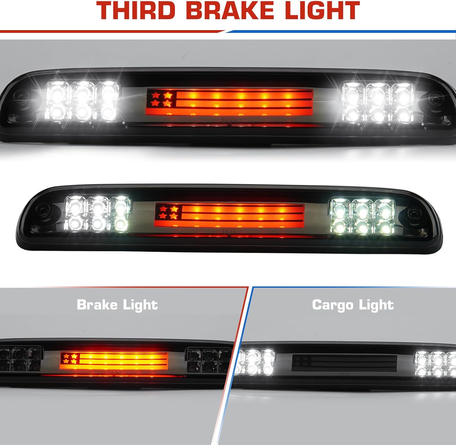 (3 Pack) LED Smoke Lens Tail Light Assembly + 3rd Brake Light For 1999-2007 Ford F250 F350 F450 F550 Super Duty Fleetside, Only Fit Factory Incandescent Models