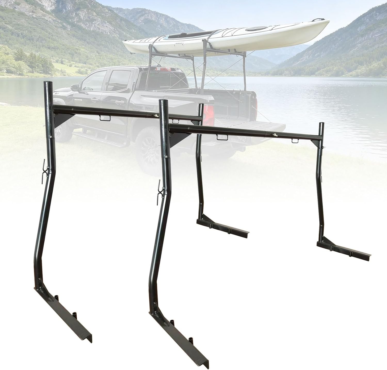 PENSUN Steel Truck Ladder Rack, Non-Drilling, 800lbs Loading Capacity Universal Adjustable Truck Bed Rack, Fit for 46 to 71 Inch Wide Truck Bed