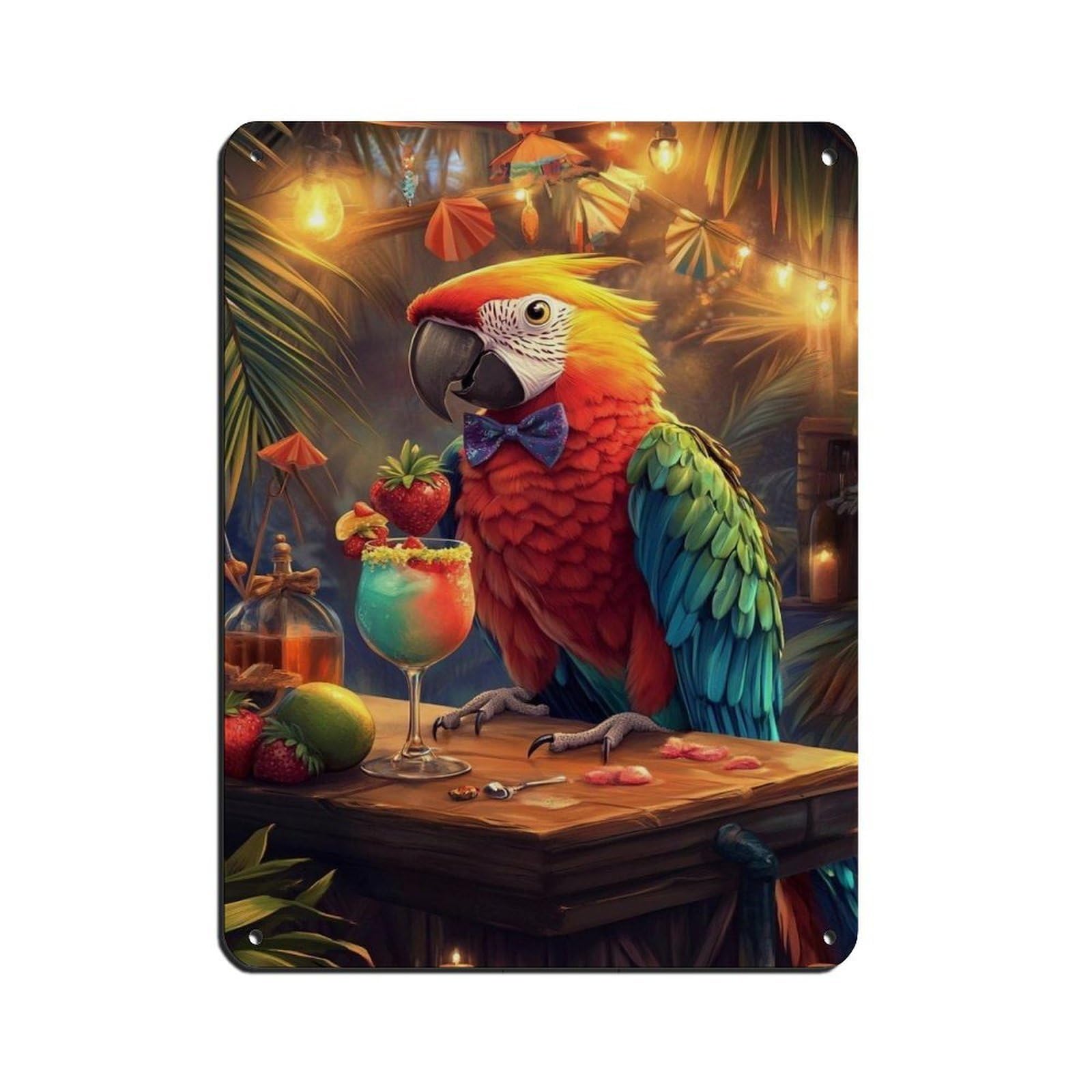 Lxwnze 30L X 40W Cm Tropical Parrot Bar,Colorful Bird Poster Tin Sign Vintage Metal Pub Club Cafe Bar Home Wall Art Decoration Poster Retro 12X16inch(30X40cm)