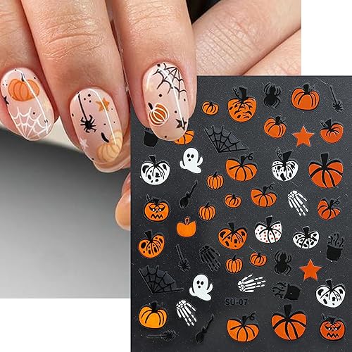 Miniatura 4 de Calcomanías de arte de uñas de Halloween 3D, autoadhesivas, para Halloween, telaraña, murciélago, fantasma, calabaza, diseños de uñas, suministros